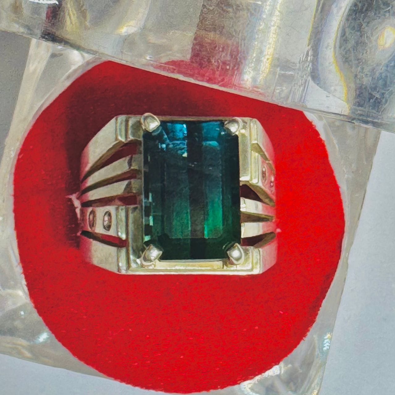 Natural Sky Blue Tourmaline Men's Ring Handmade