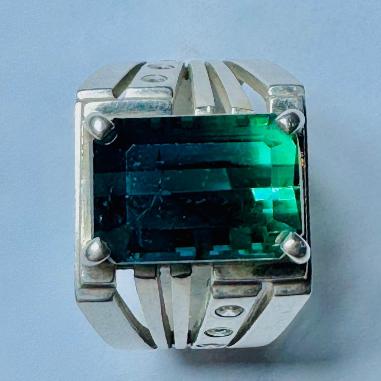 Natural Sky Blue Tourmaline Men's Ring Handmade
