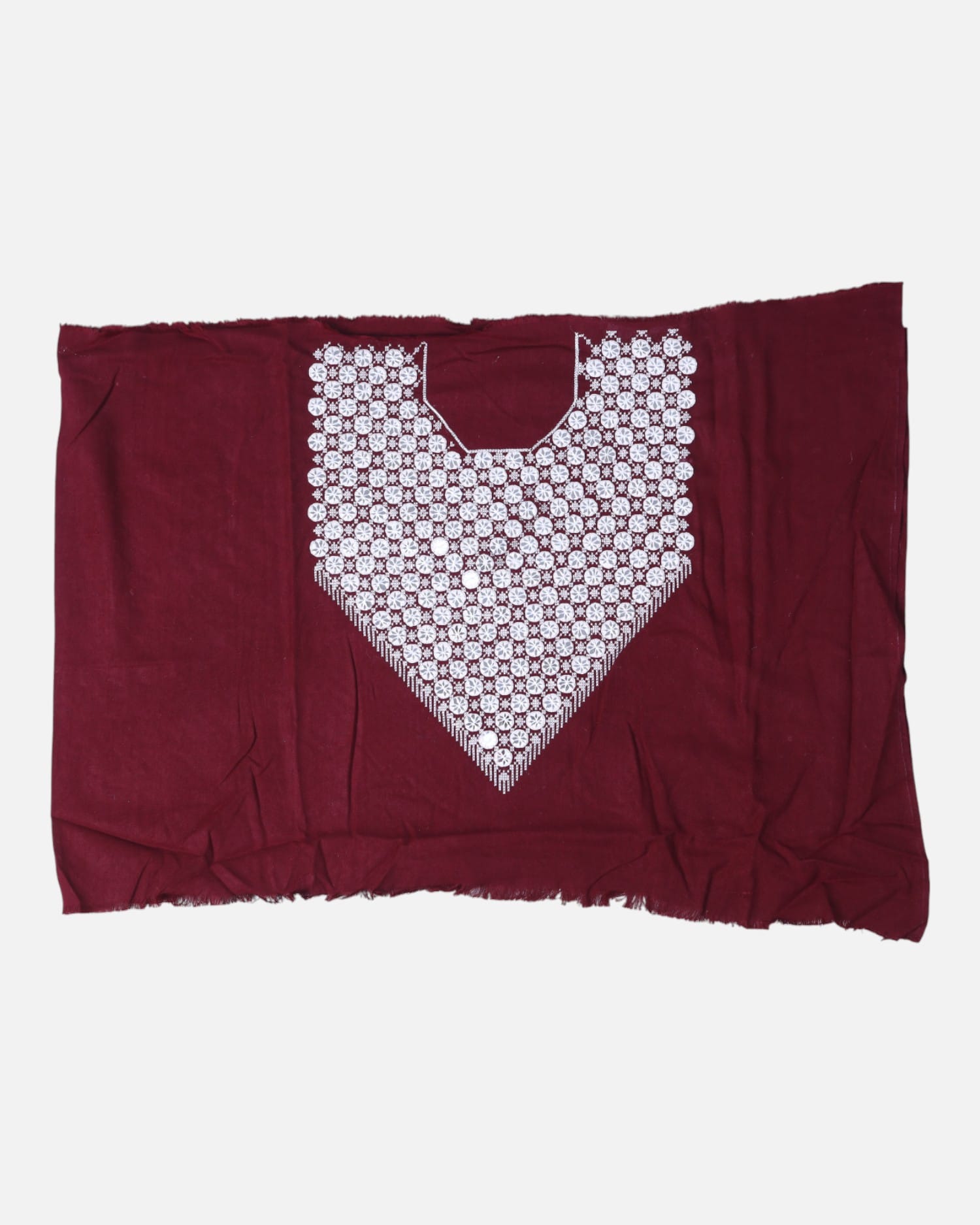 Hazargi Women’s Unstitched Dress Fabric – Maroon Shawl with Hand Graph & Mirror Embroidery