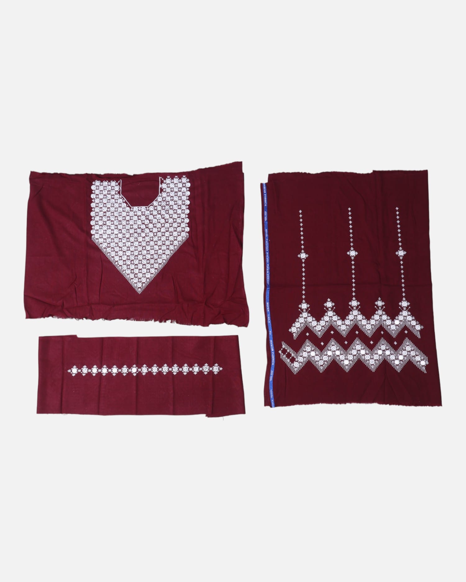 Hazargi Women’s Unstitched Dress Fabric – Maroon Shawl with Hand Graph & Mirror Embroidery