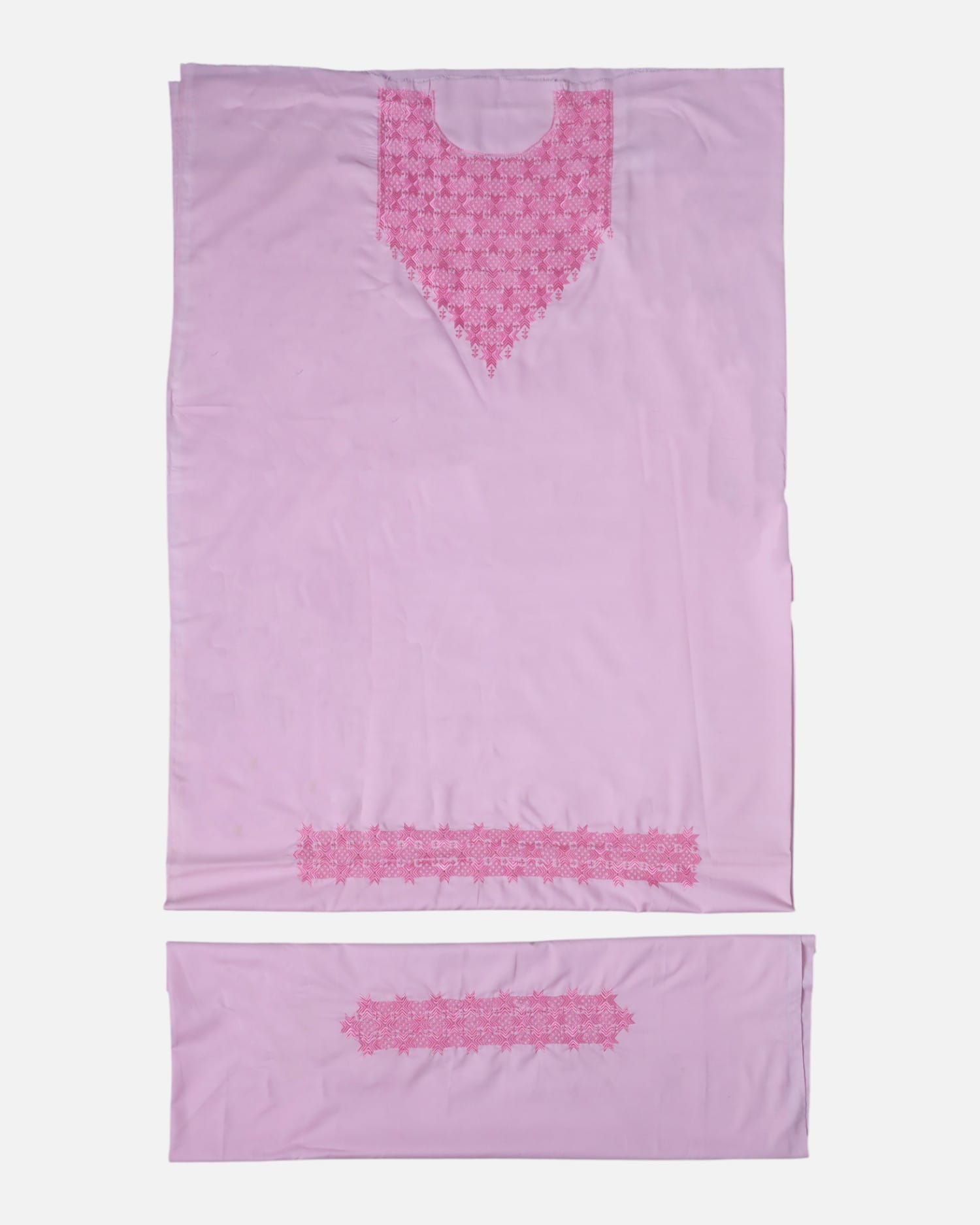 Punjabi Unstitched Women’s Dress Fabric – Light Pink Gulbaf with Hand Khamek Embroidery