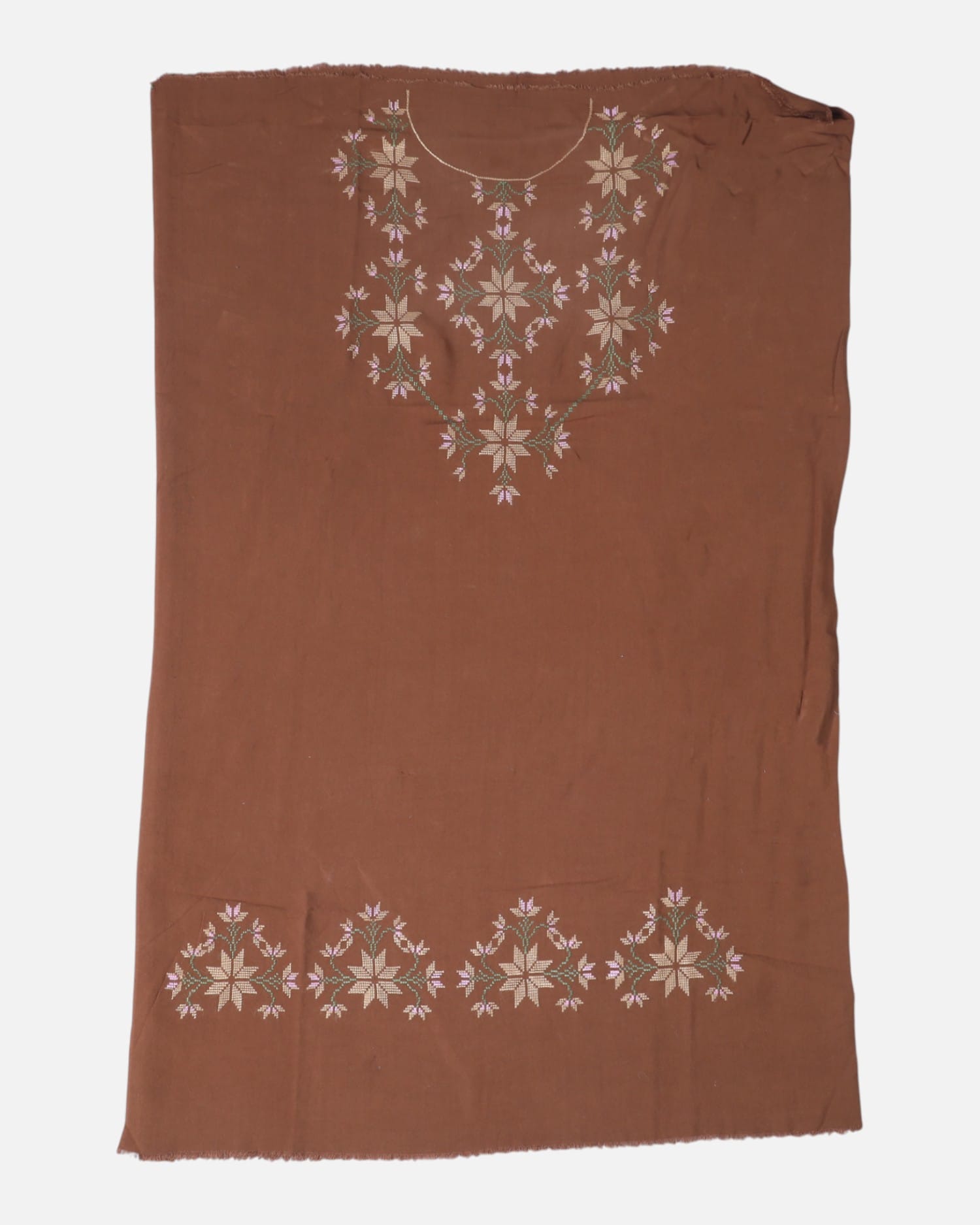 Brown Cotton Punjabi Suit – Unstitched 3-Piece Dress
