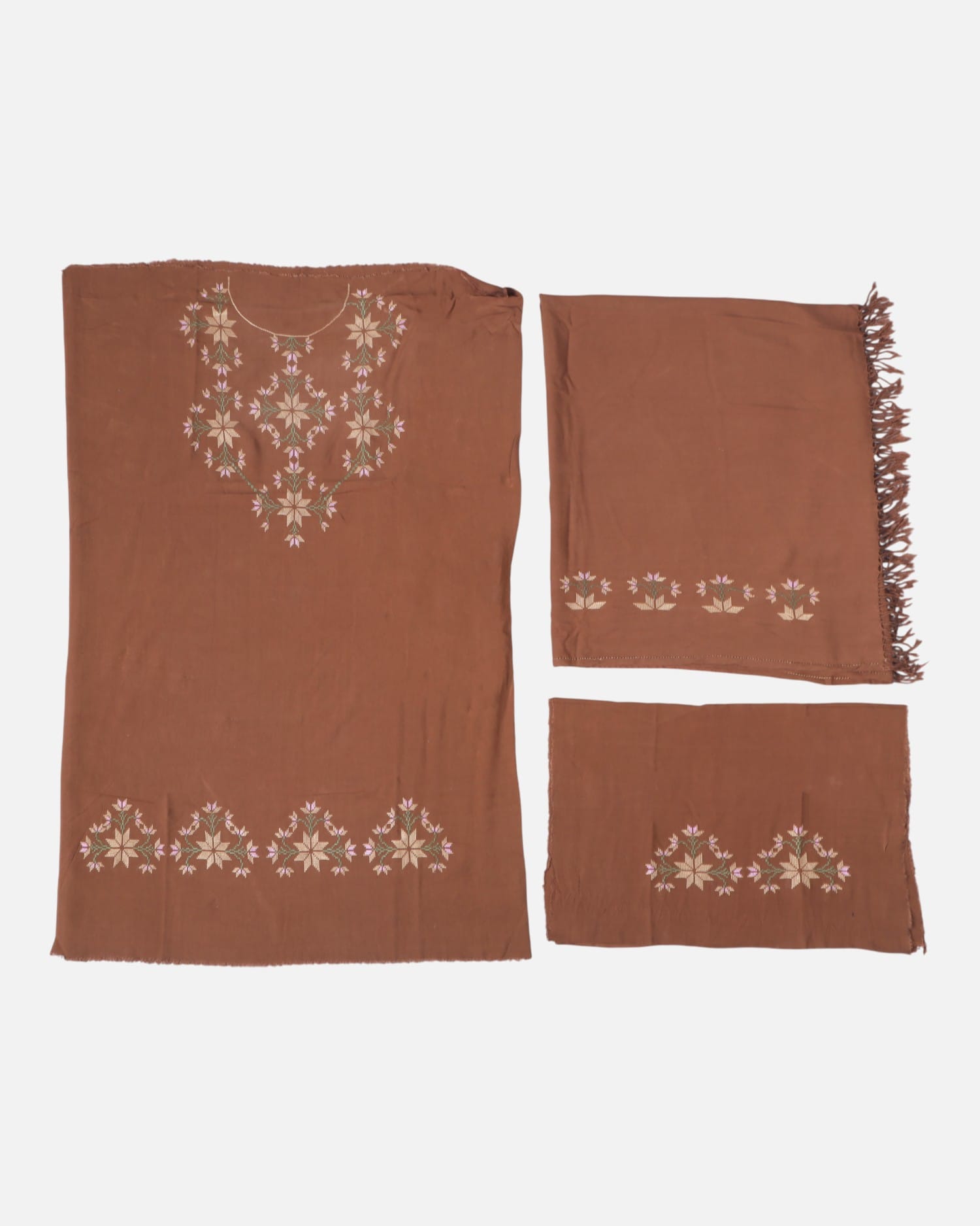 Brown Cotton Punjabi Suit – Unstitched 3-Piece Dress