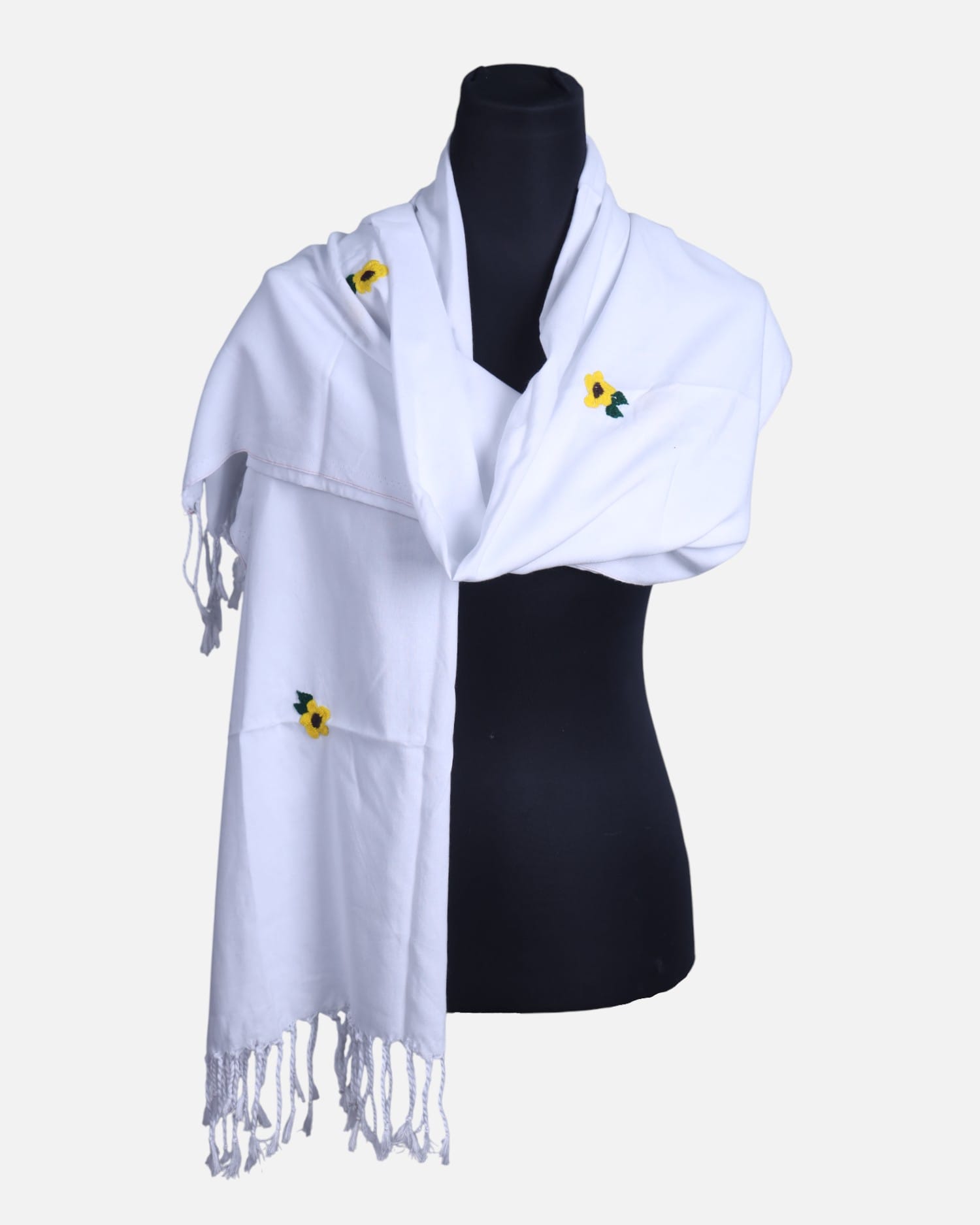 White Women’s Scarf ,Beautiful Ladies White Evening Scarf with Embroidered detail