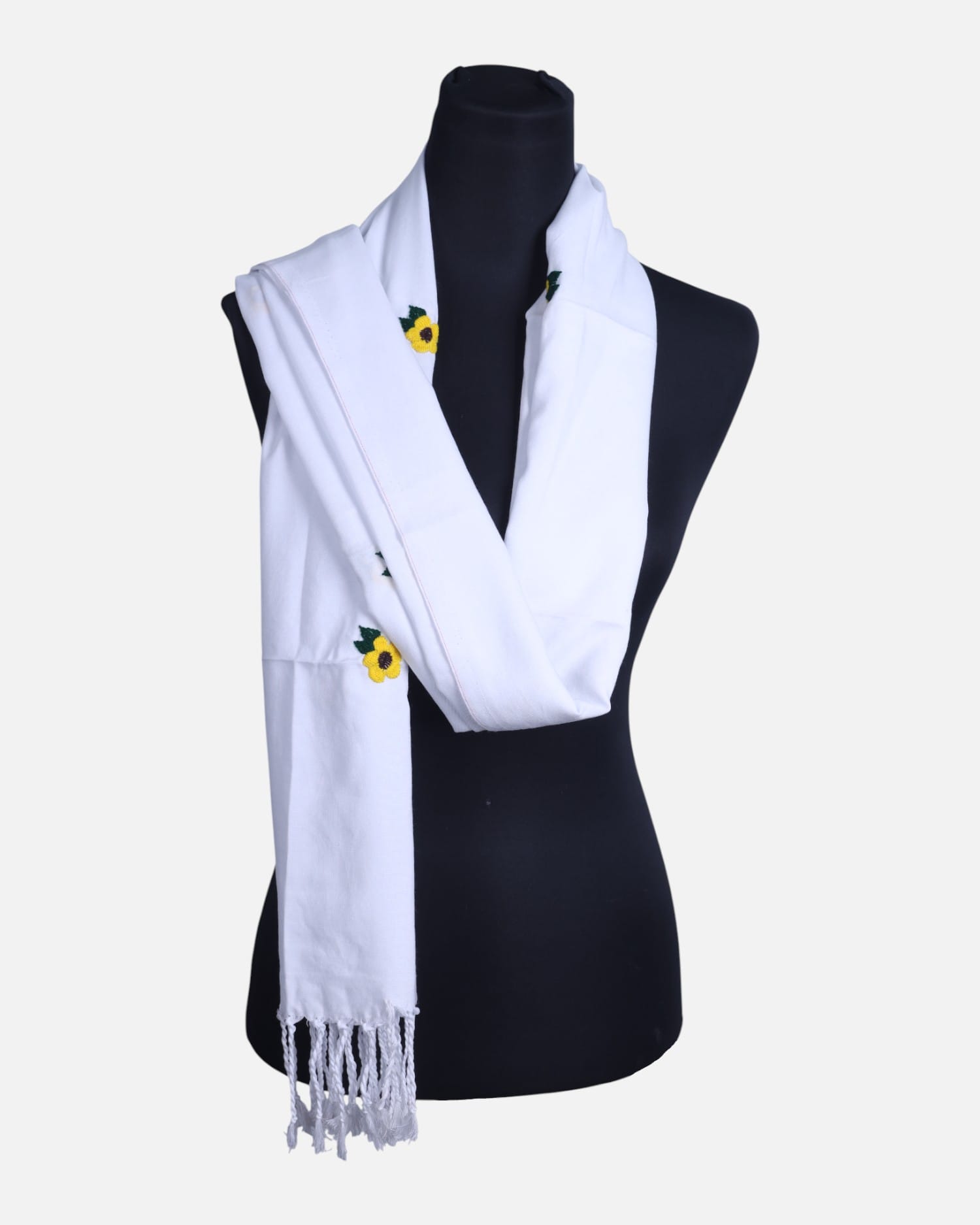 White Women’s Scarf ,Beautiful Ladies White Evening Scarf with Embroidered detail
