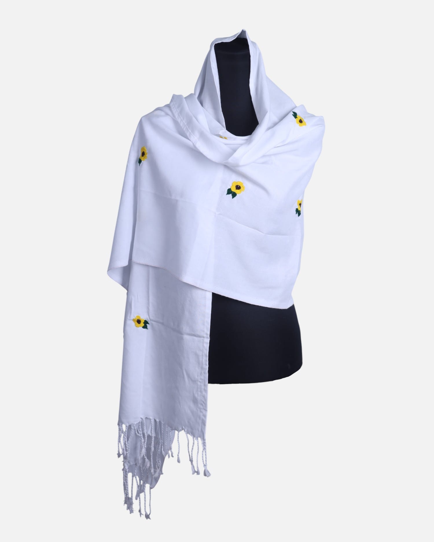 White Women’s Scarf ,Beautiful Ladies White Evening Scarf with Embroidered detail