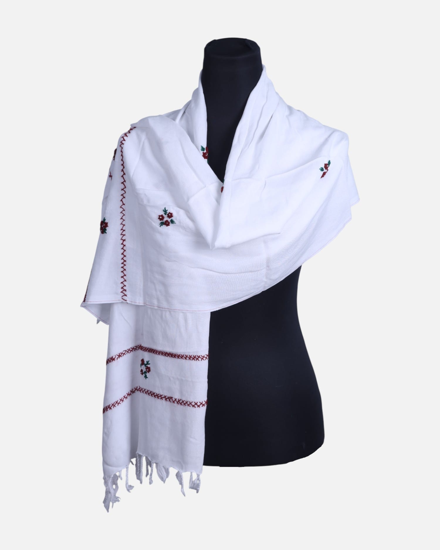 White Cotton Embroidered Women’s Scarf