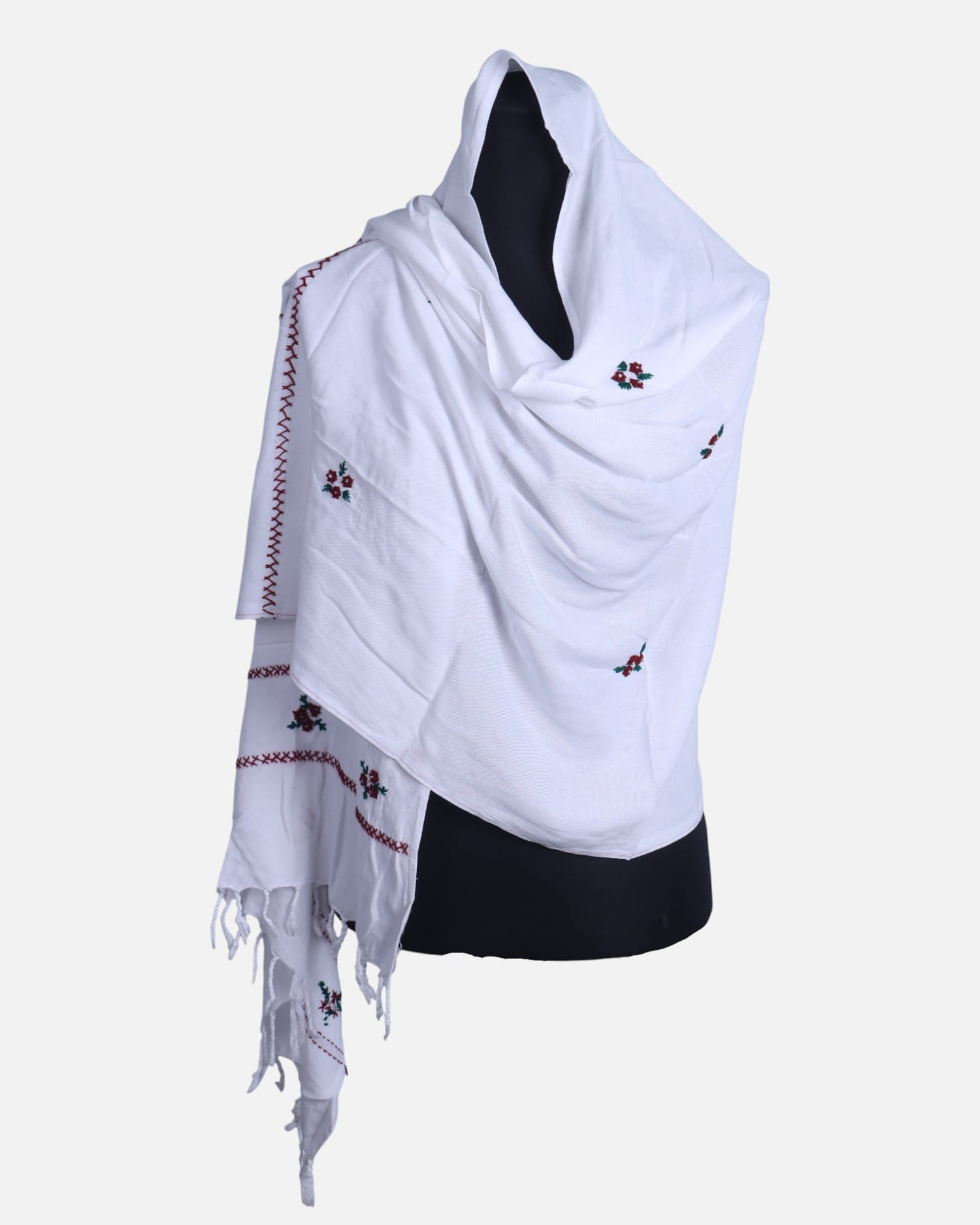White Cotton Embroidered Women’s Scarf