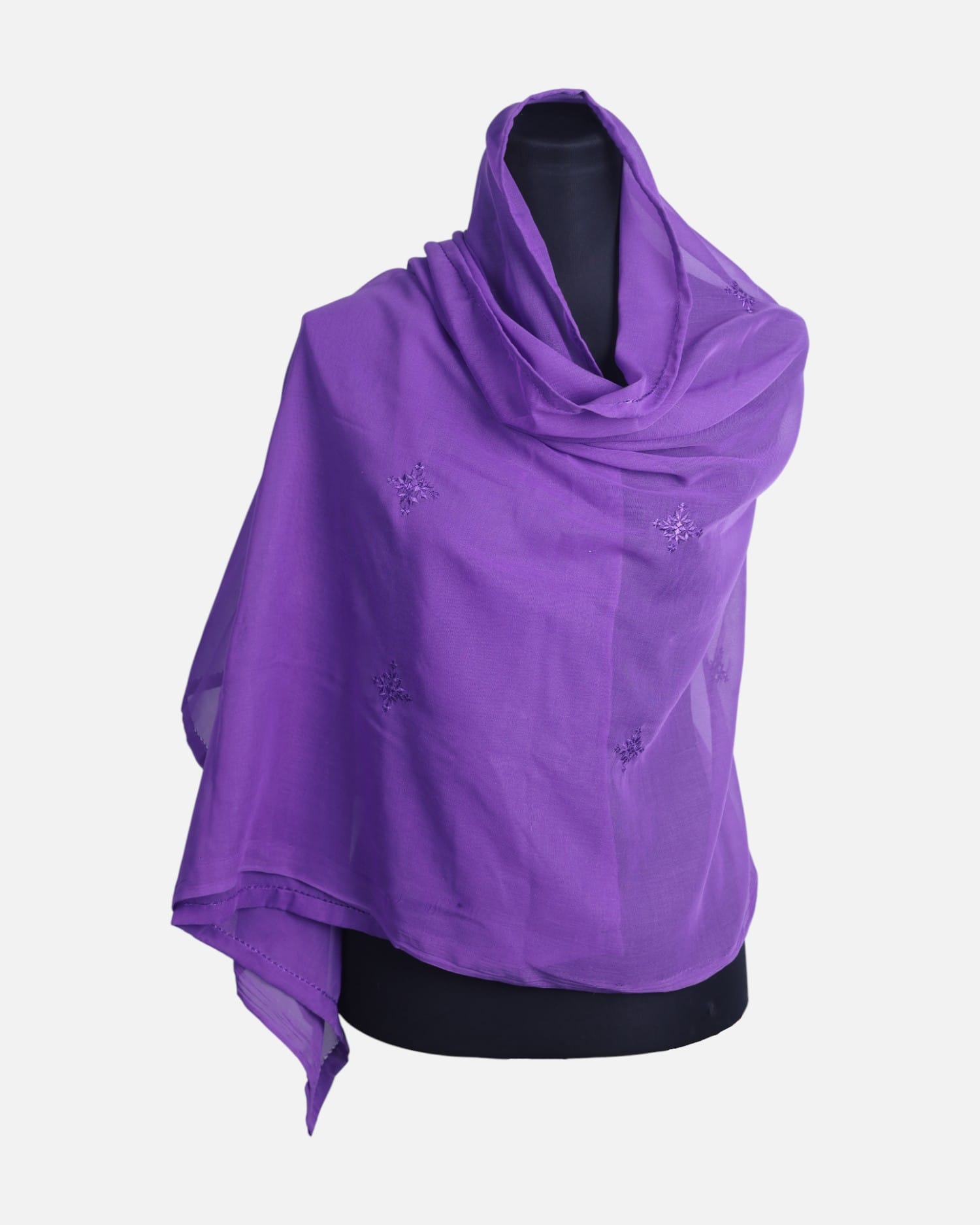 Purple Chiffon Women’s Scarf with Hand Embroidery