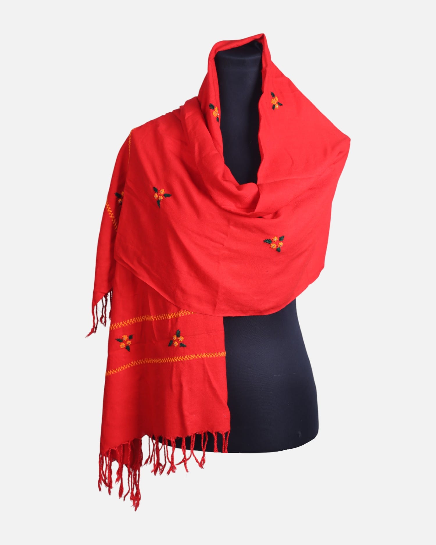 Traditional Afghan Cotton Scraf for Women | Ladies Red Evening Scarf with Embroidered detail