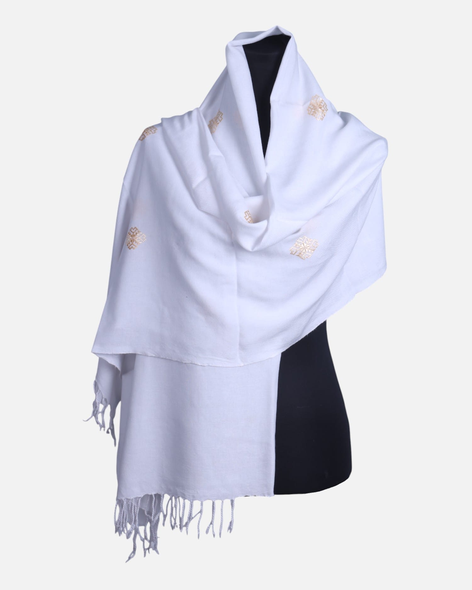 White Scarf | Ladies white Floral Chiffon | Traditional Afghan Scarf