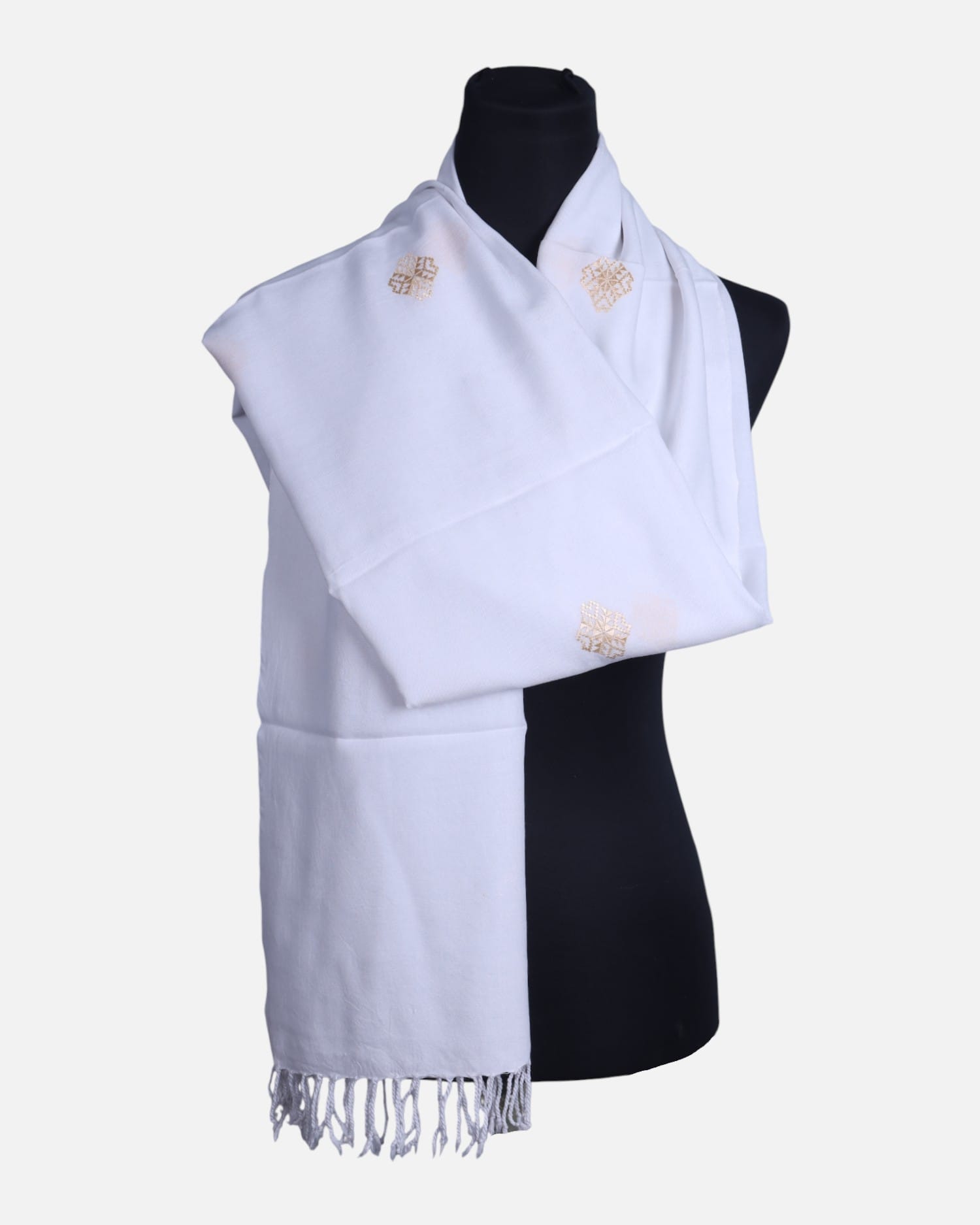 White Scarf | Ladies white Floral Chiffon | Traditional Afghan Scarf