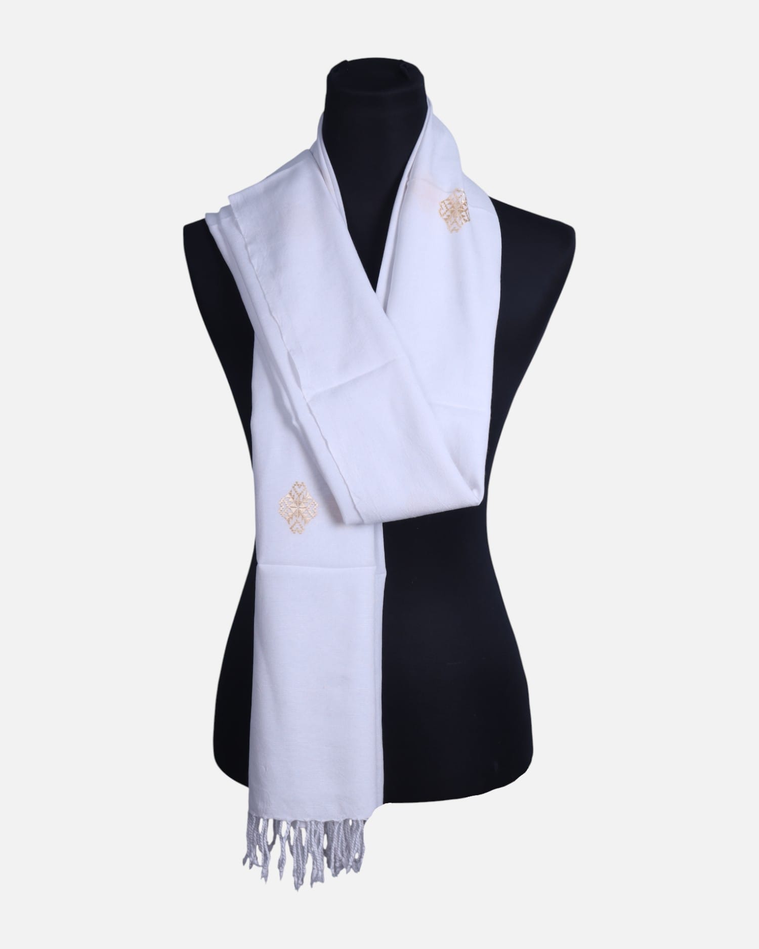 White Scarf | Ladies white Floral Chiffon | Traditional Afghan Scarf