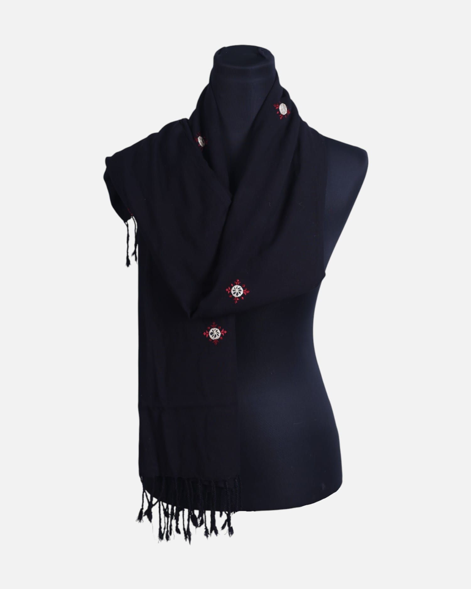 Black Cotton Chador with Hand Glass Embroidery,  Flower Cotton Fabric,Black Fabric,Flower Fabric,Cotton Fabric,Embroidered Flower Fabric,Soft Fabric,Dress Fabric,Fabric By The Yard