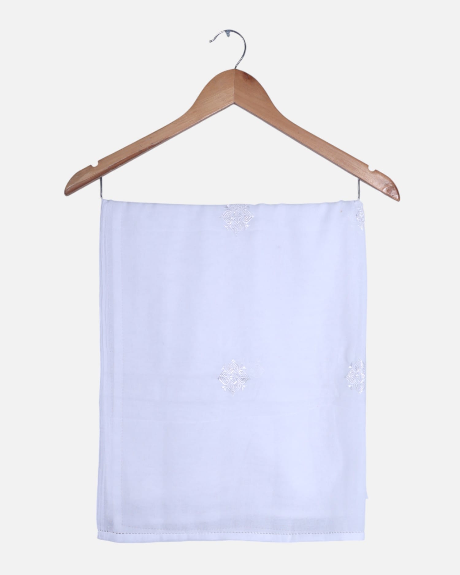 Hand Embroidered White Scarf | White Scarf with Subtle Traditional Floral Motifs
