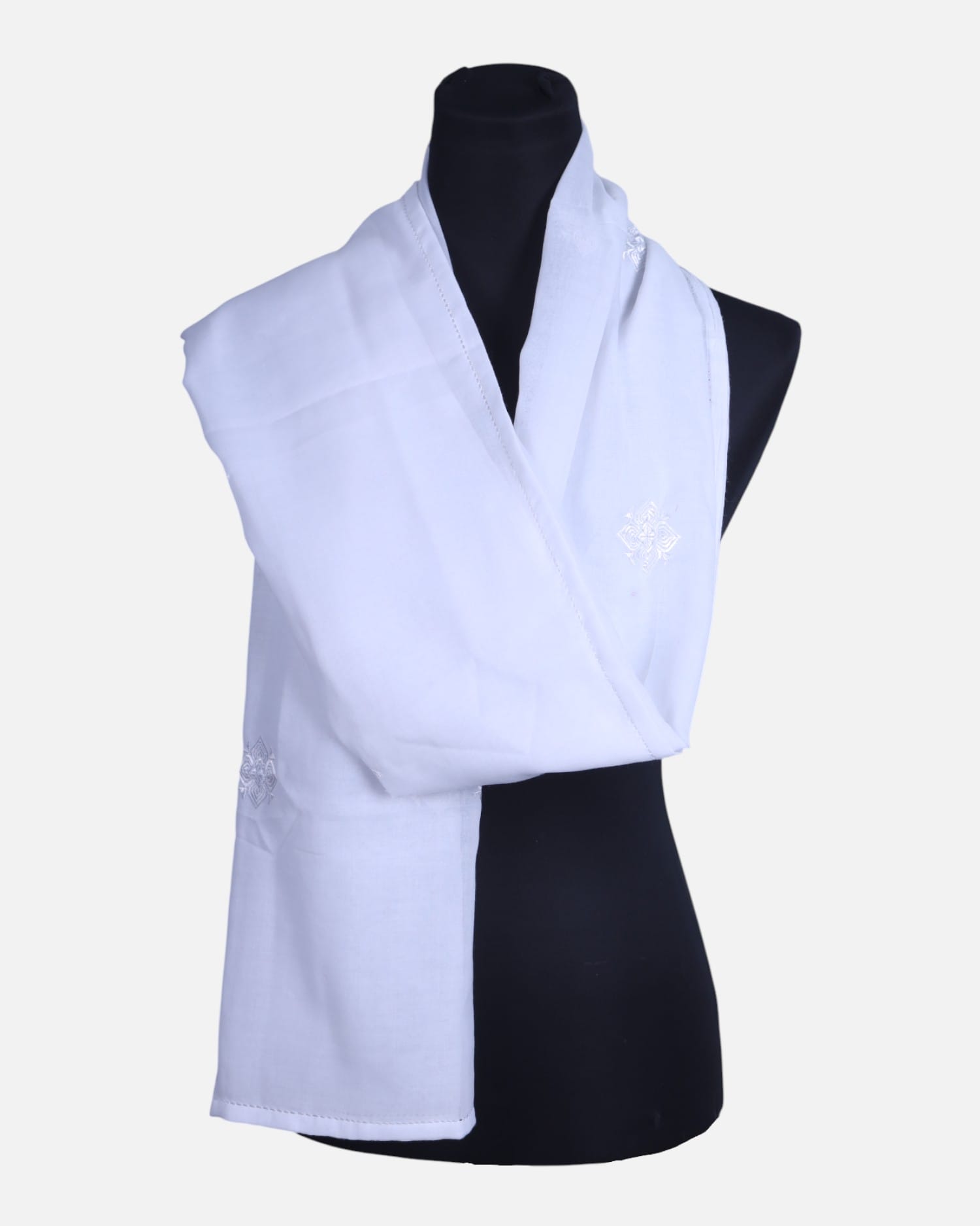 Hand Embroidered White Scarf | White Scarf with Subtle Traditional Floral Motifs