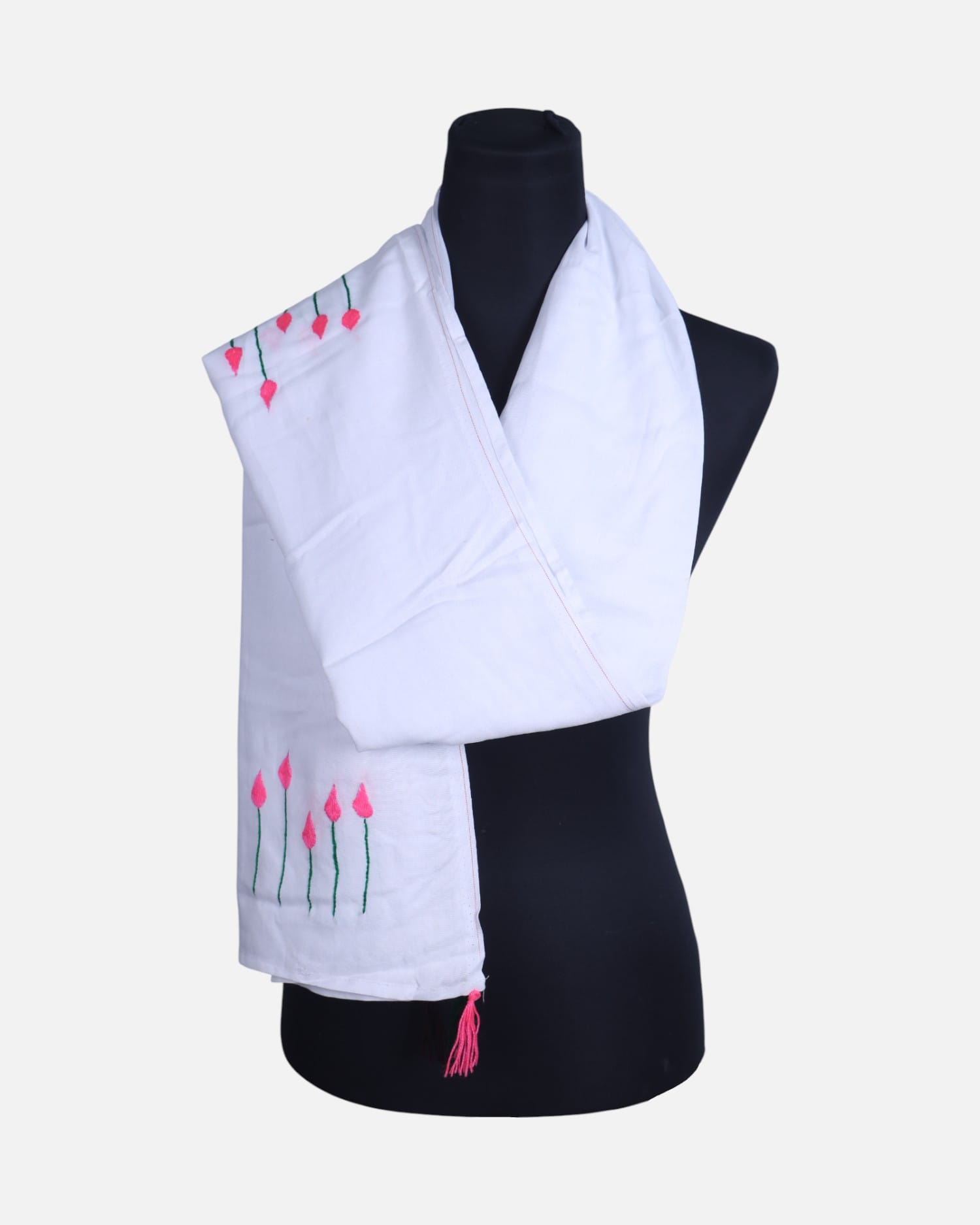 White Afghan Women’s Chador with Pink Hand Embroidery