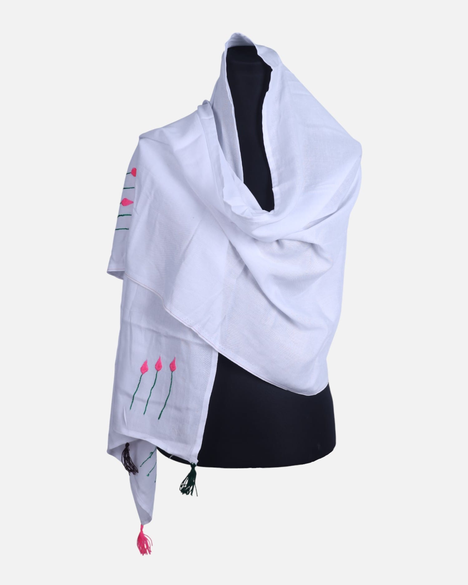White Afghan Women’s Chador with Pink Hand Embroidery