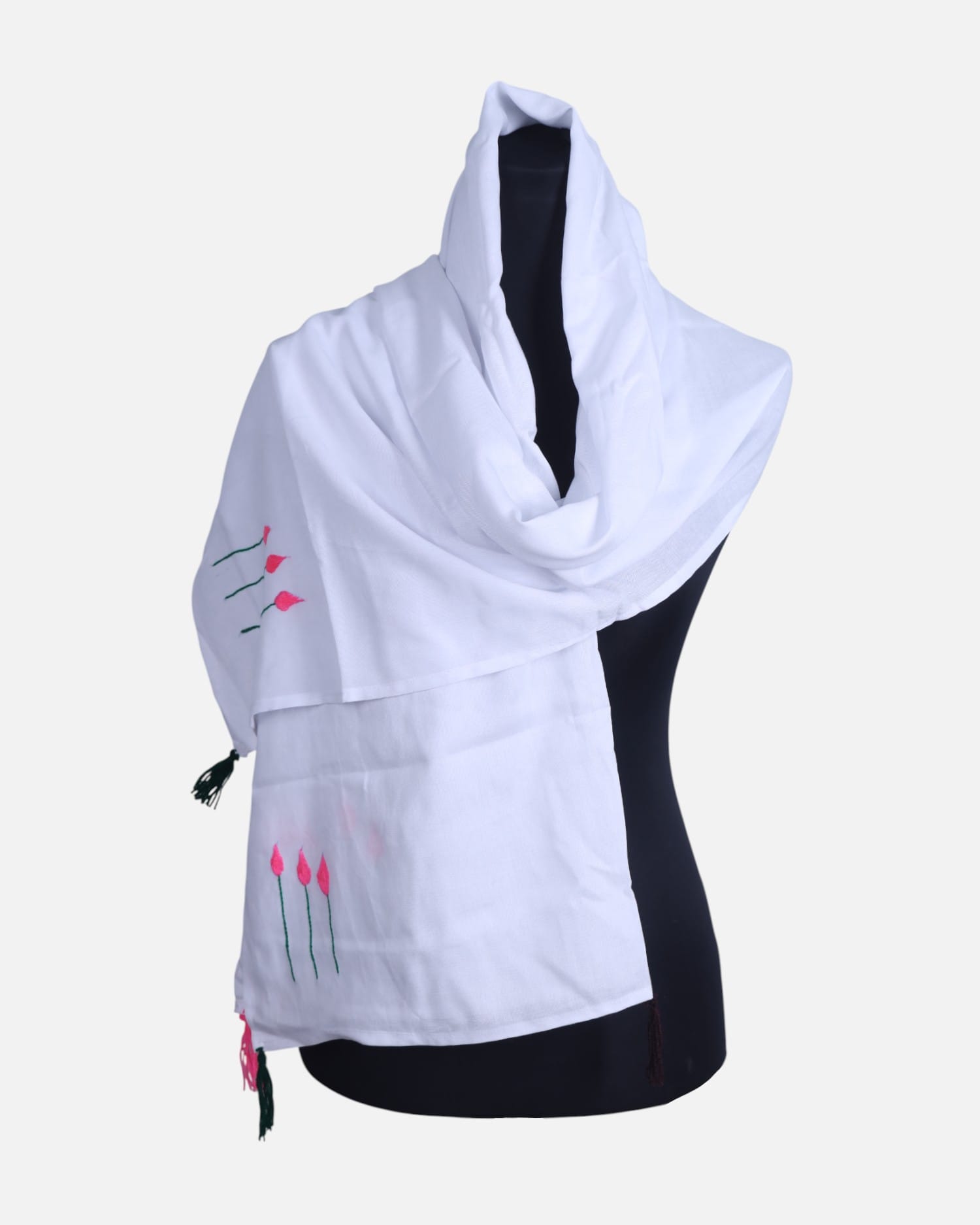 White Afghan Women’s Chador with Pink Hand Embroidery