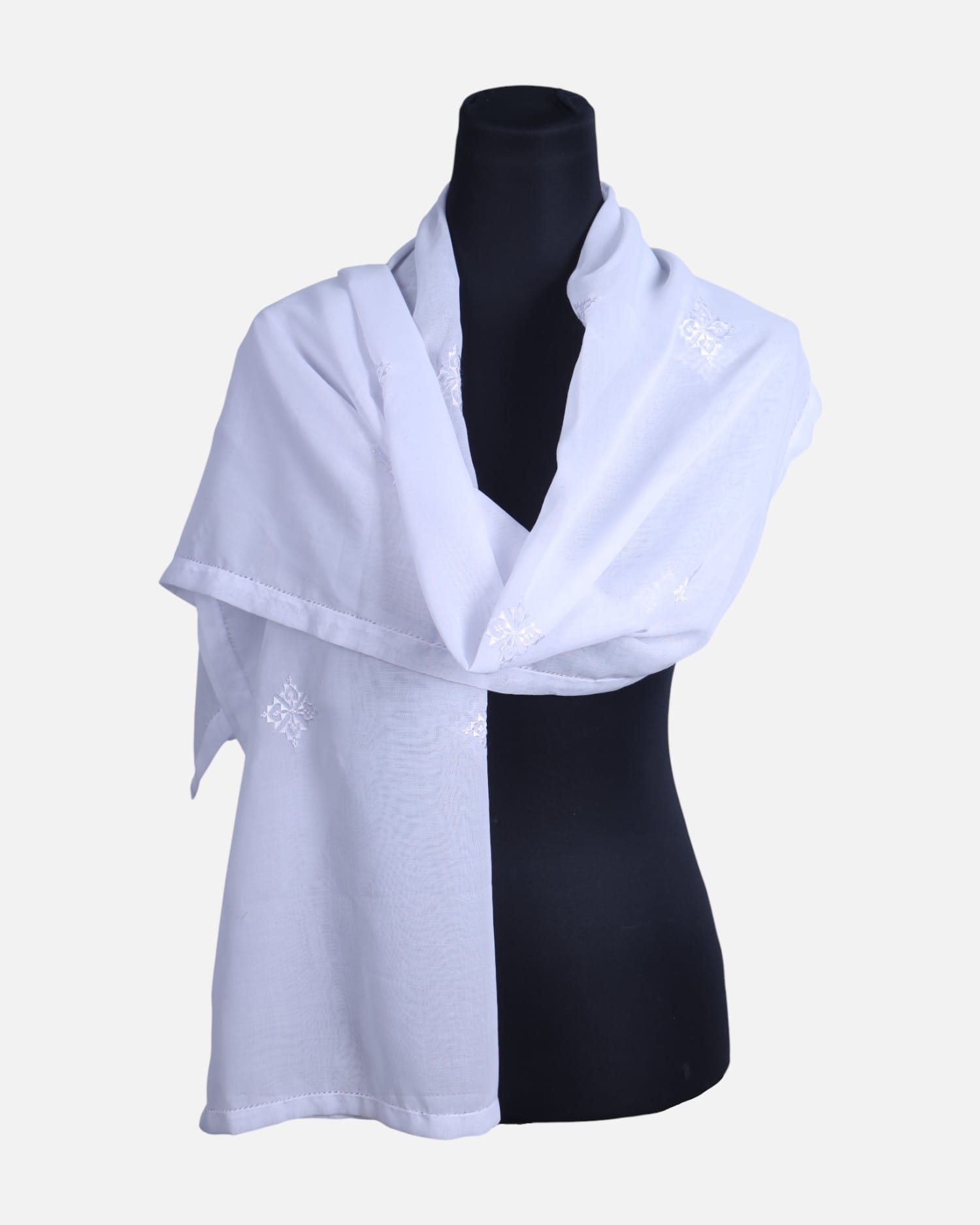 White Chiffon Scarf with Traditional Embroidery | White Chiffon scraf for Women | Lightweight Traditional Scarf