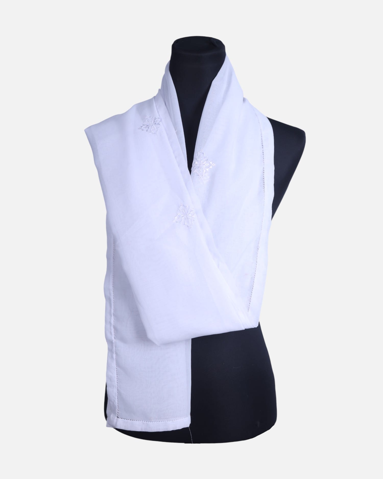 White Chiffon Scarf with Traditional Embroidery | White Chiffon scraf for Women | Lightweight Traditional Scarf