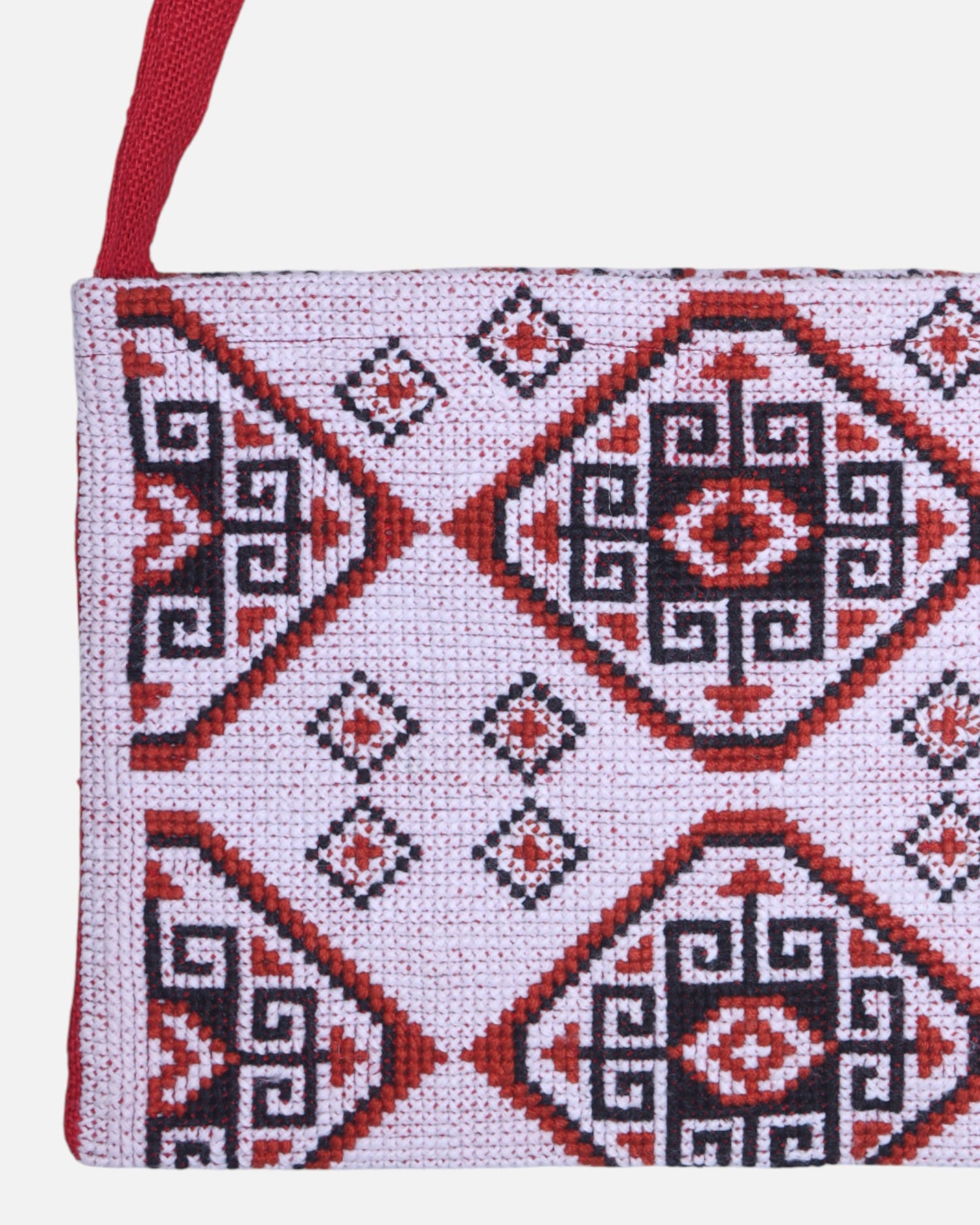 Shoulder Bag Traditional Red & Black Geometric Embroidery