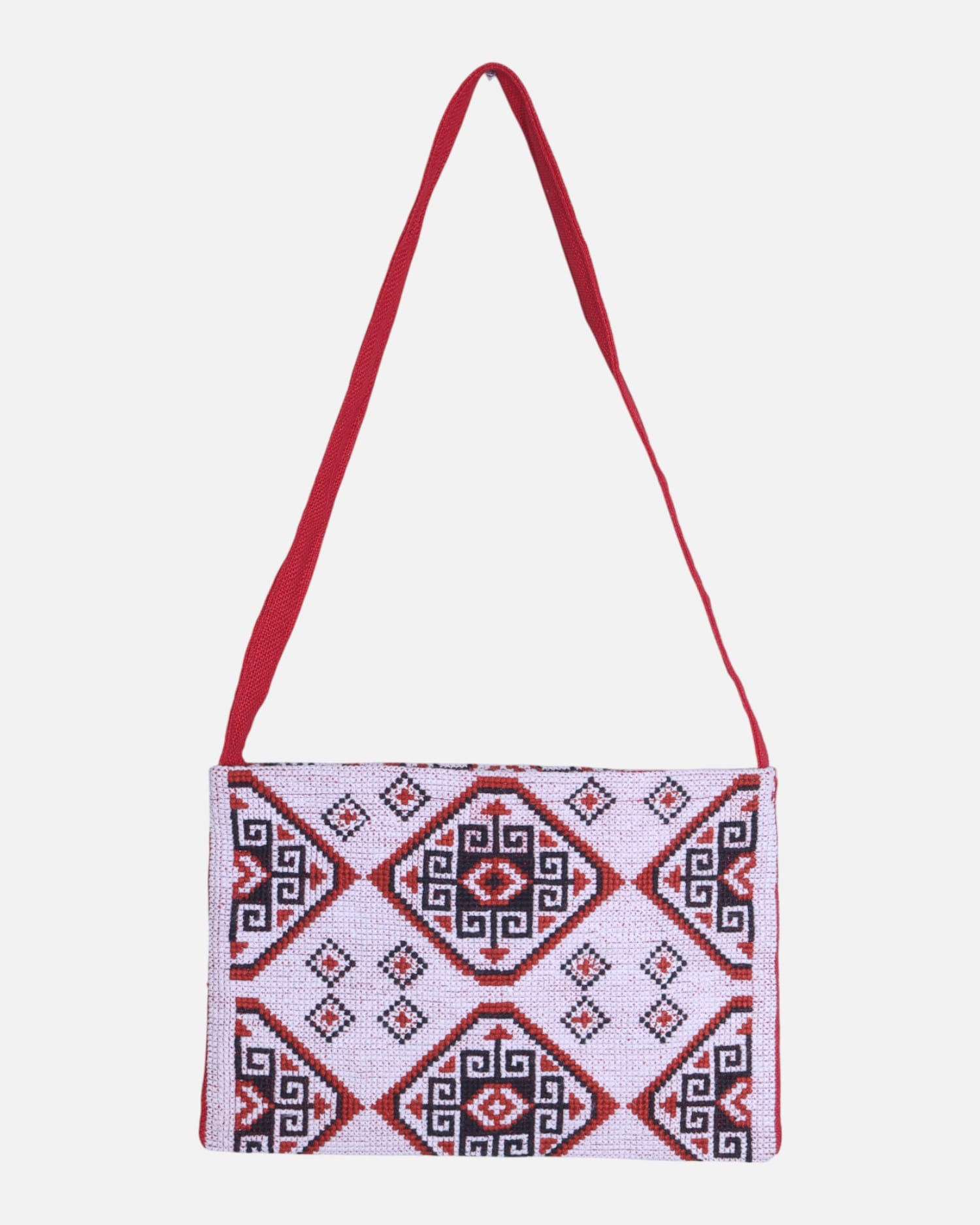 Shoulder Bag Traditional Red & Black Geometric Embroidery