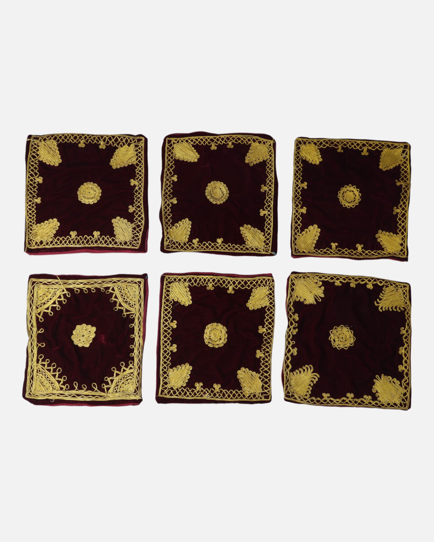 Velvet Cushion Covers Set of 6 – Maroon Gold Decorative Pillow Cover