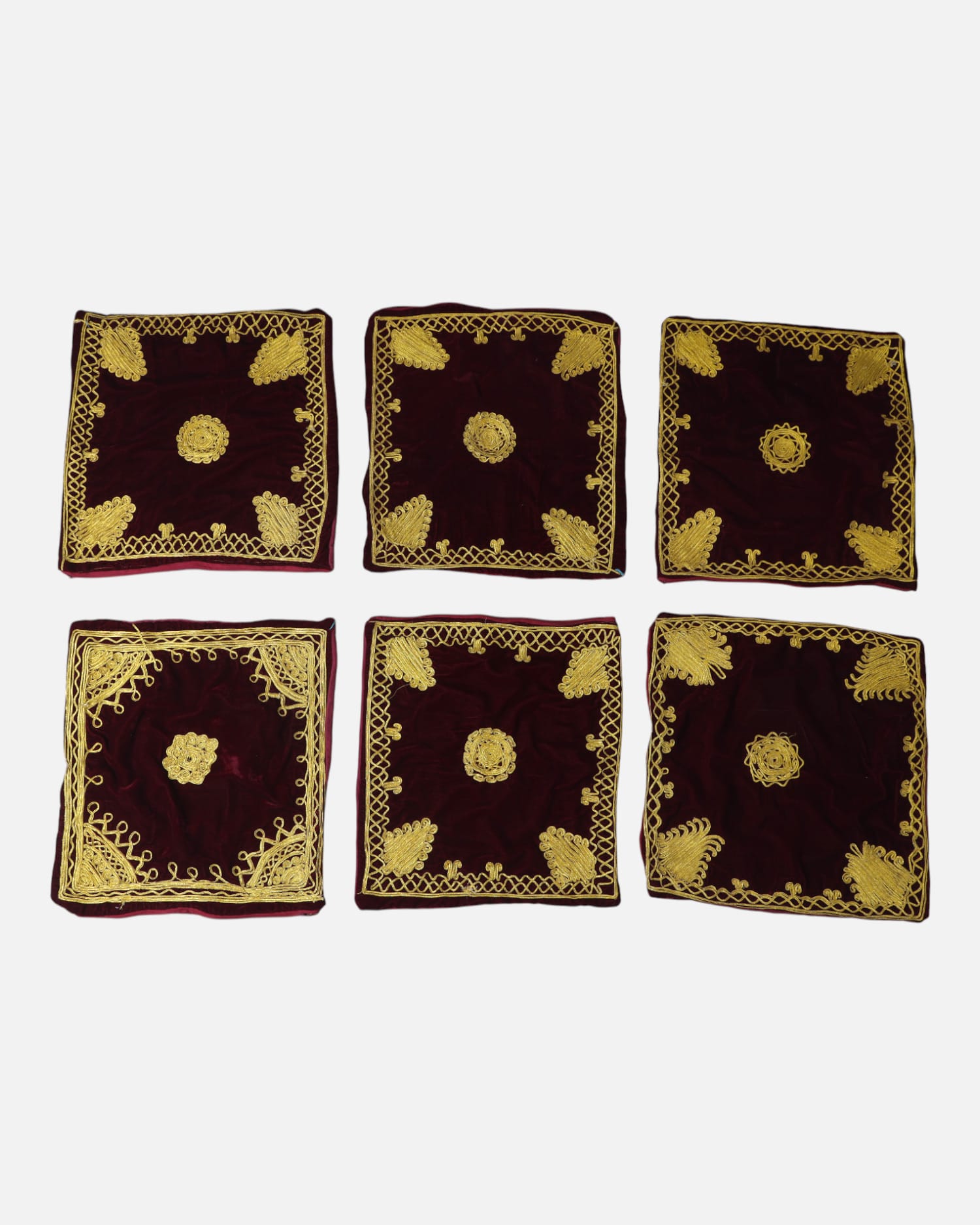 Velvet Cushion Covers Set of 6 – Maroon Gold Decorative Pillow Cover