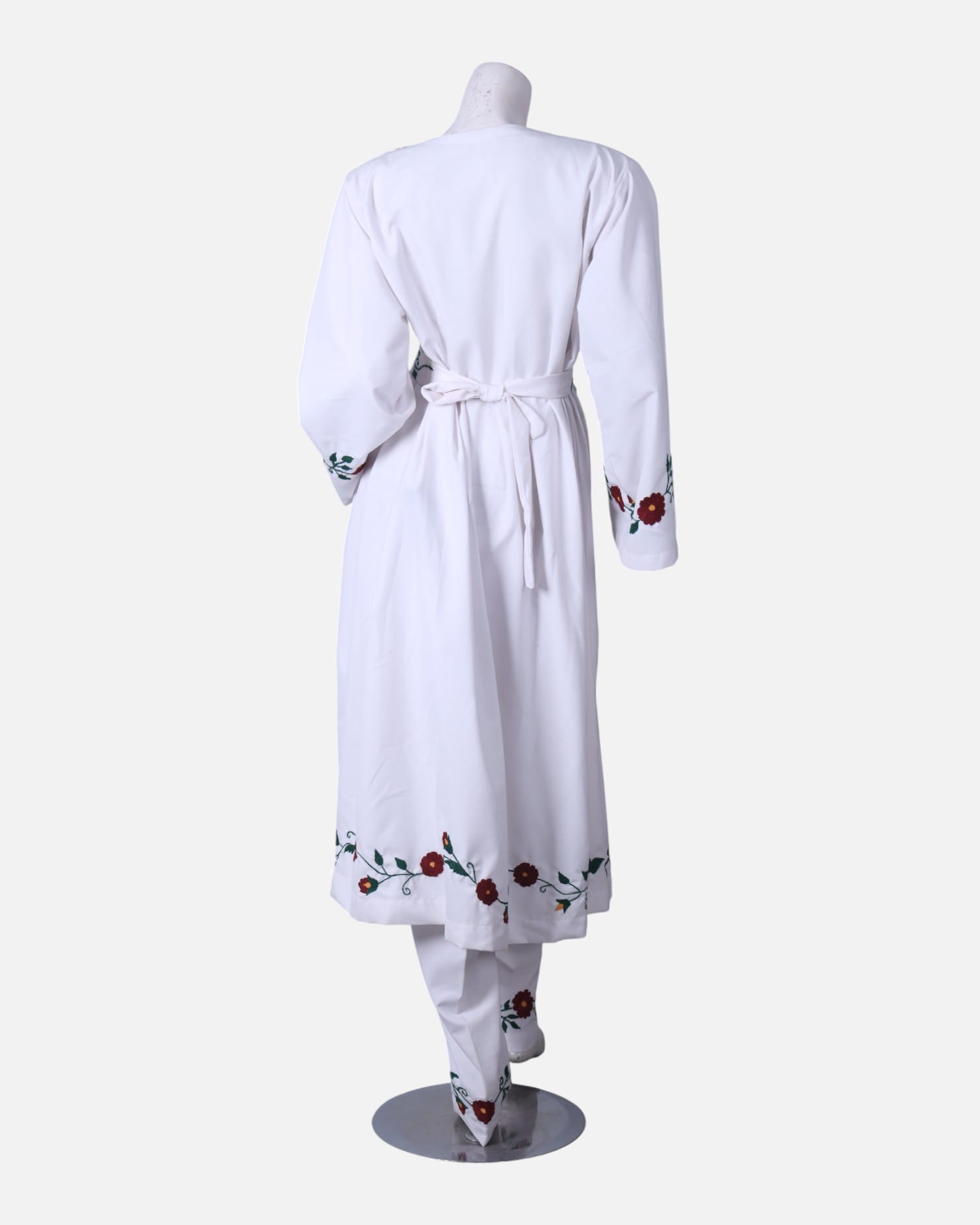 White Tajik Embroidered Women’s Dress, Handmade Floral Stitch Dress