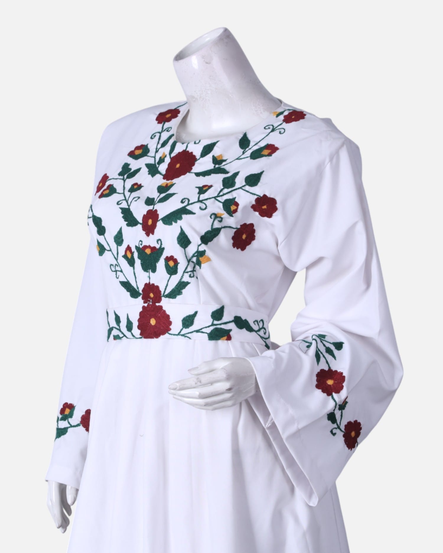 White Tajik Embroidered Women’s Dress, Handmade Floral Stitch Dress