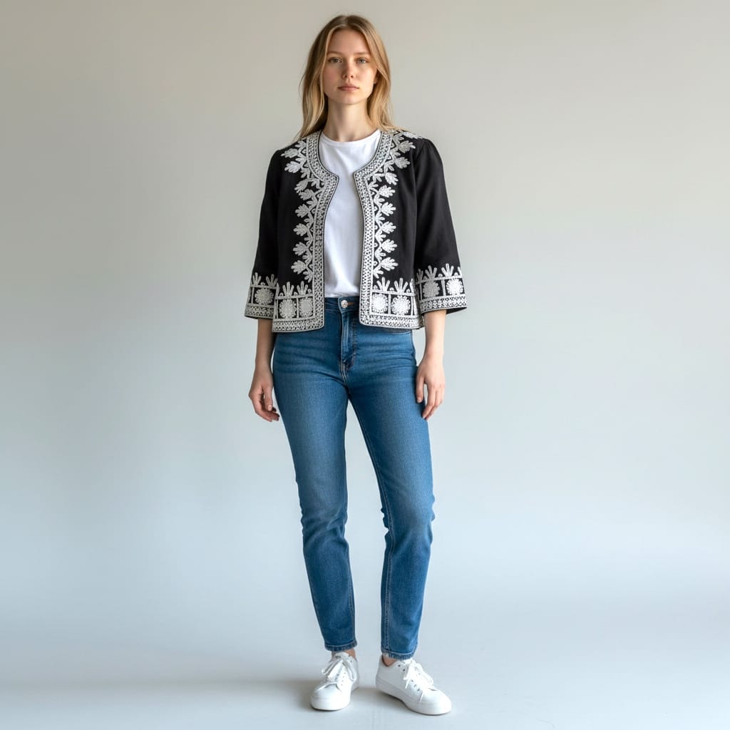 Women Waistcoat Hand Embroidery Chermaduzi Black
