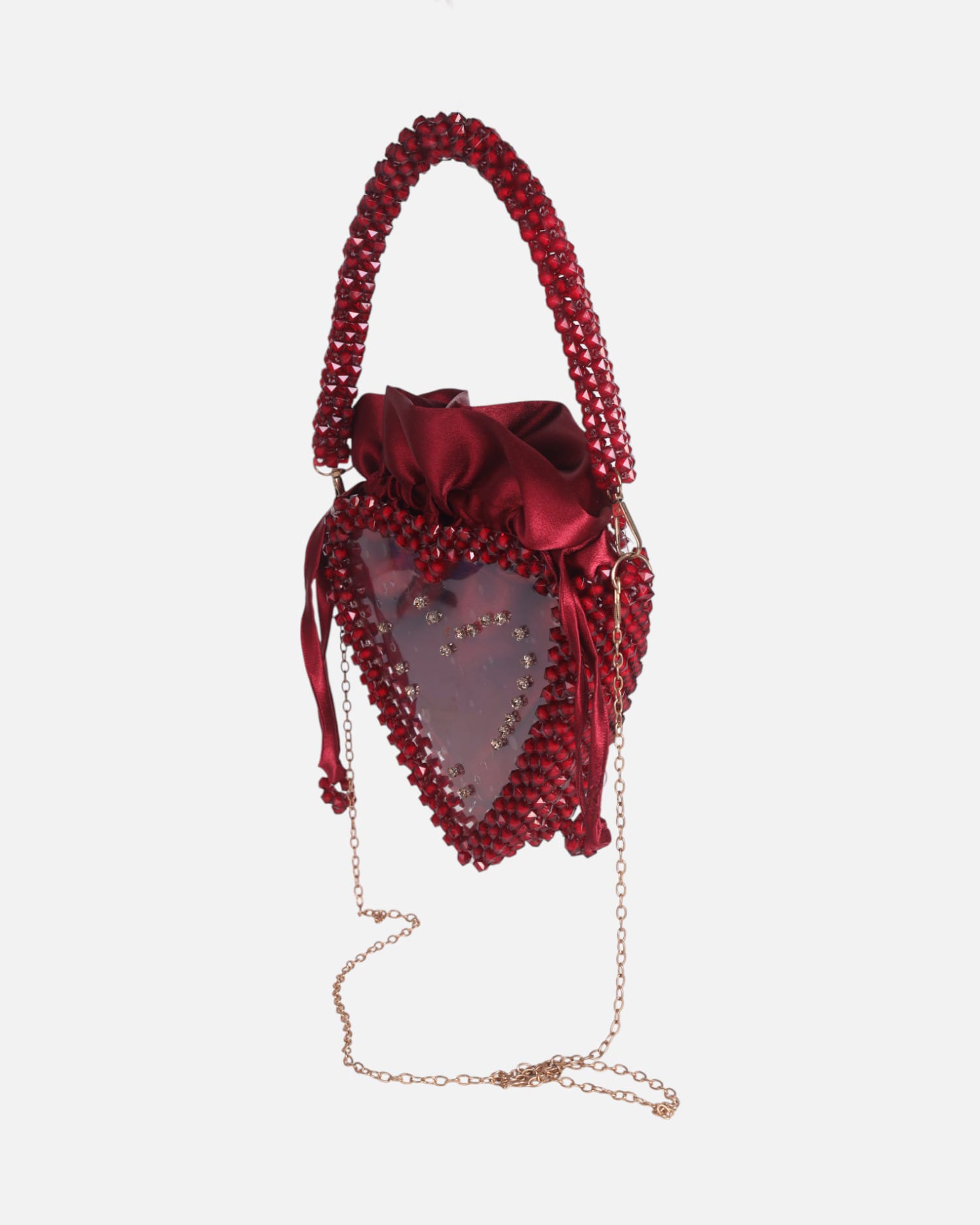 Crystal Beaded Heart Evening Bag – Deep Red Handmade Afghan Wedding Purse