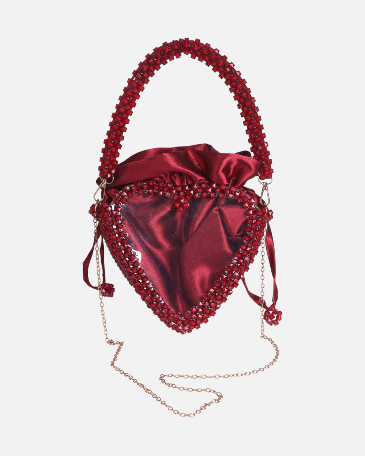 Crystal Beaded Heart Evening Bag – Deep Red Handmade Afghan Wedding Purse