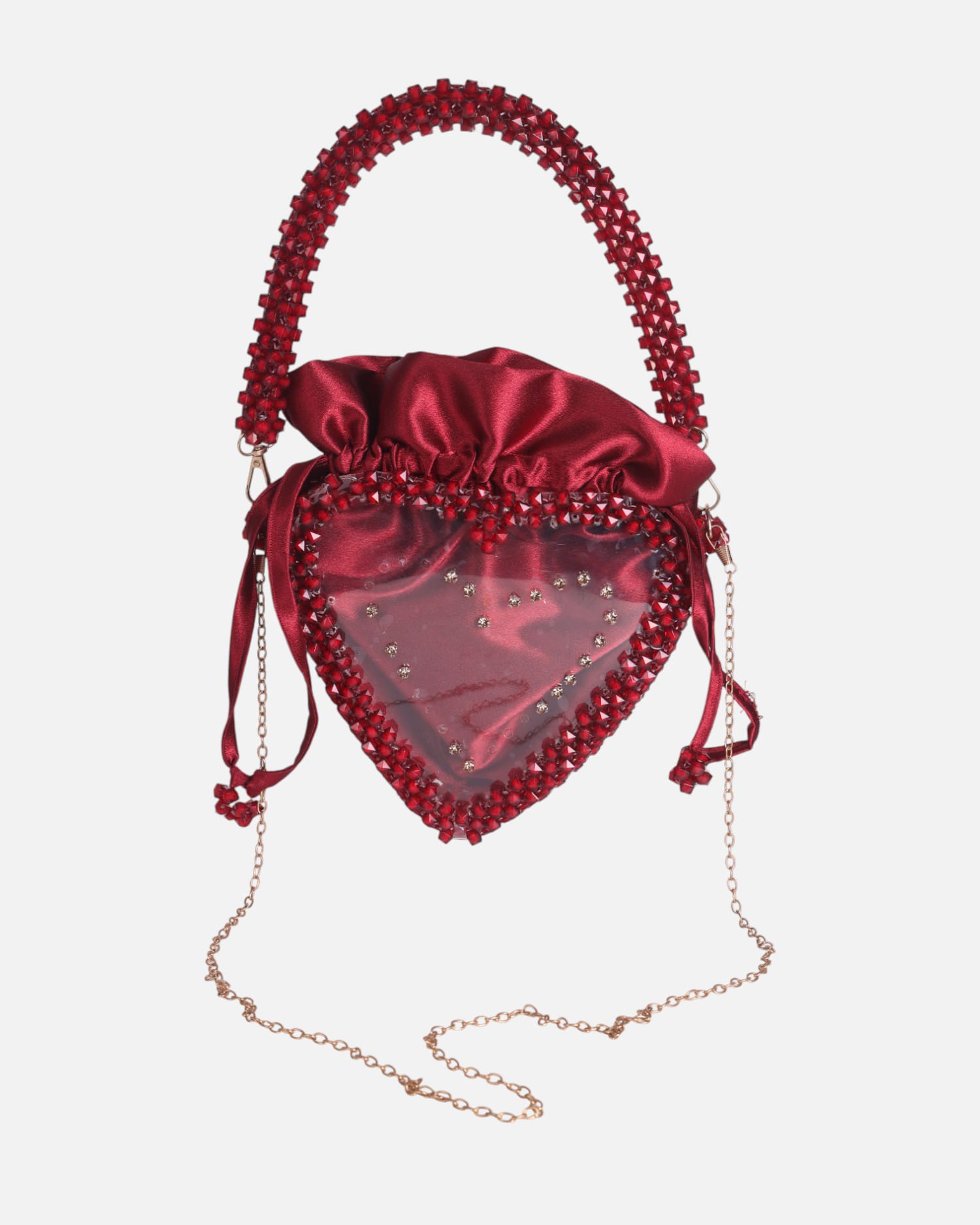Crystal Beaded Heart Evening Bag – Deep Red Handmade Afghan Wedding Purse