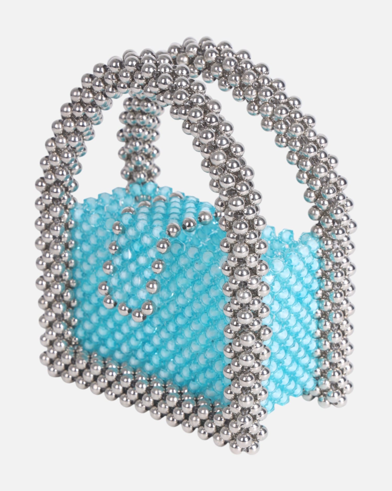 Crystal Sky Blue Beaded Bag, Blue Purple Bead Bag, Bead Shoulder Bag, Bead Bag Vintage, Gift For Her, Handmade Bag,Transparent Bead Bag,Blue Bag