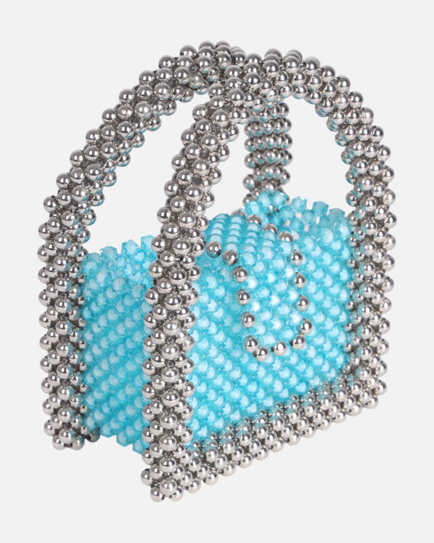 Crystal Sky Blue Beaded Bag, Blue Purple Bead Bag, Bead Shoulder Bag, Bead Bag Vintage, Gift For Her, Handmade Bag,Transparent Bead Bag,Blue Bag