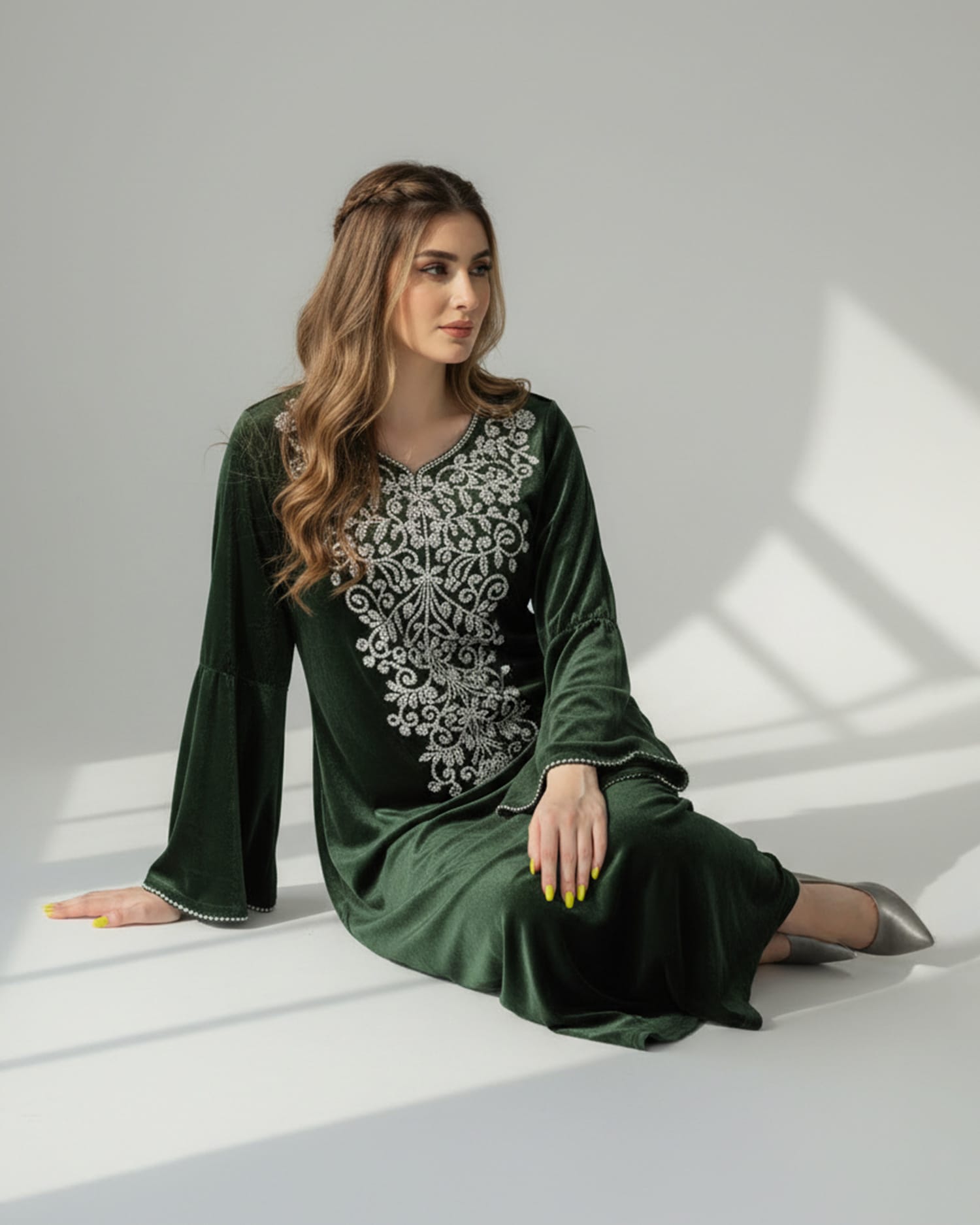 Areeb Velvet Embroidered Dress – Crystal Neck