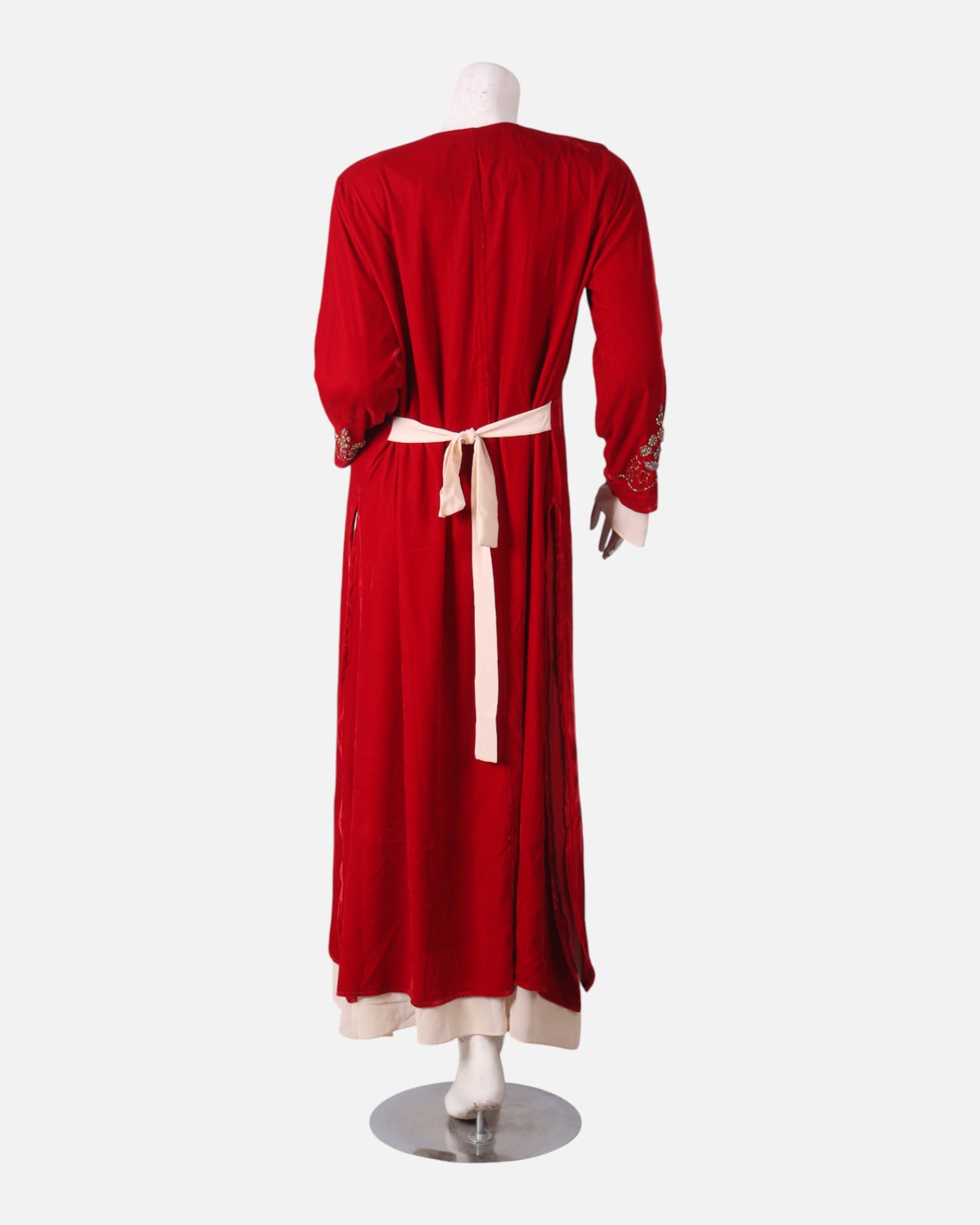 Two Layer Embroidered Dress – Red Handmade Beaded Sleeve & Hem Design