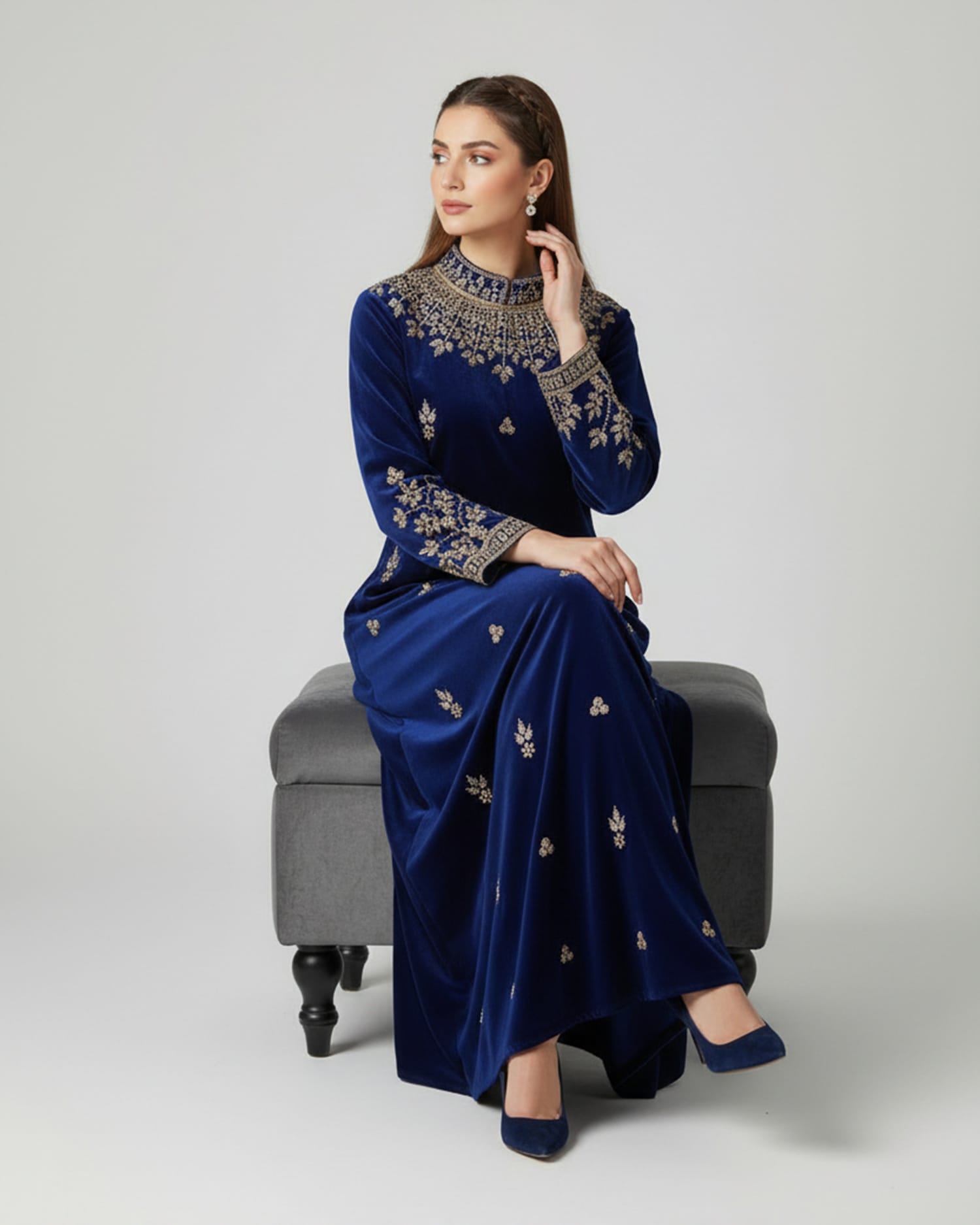 Arebic Embroidered Velvet Gown – Luxury Afghan Formal Dress for Women