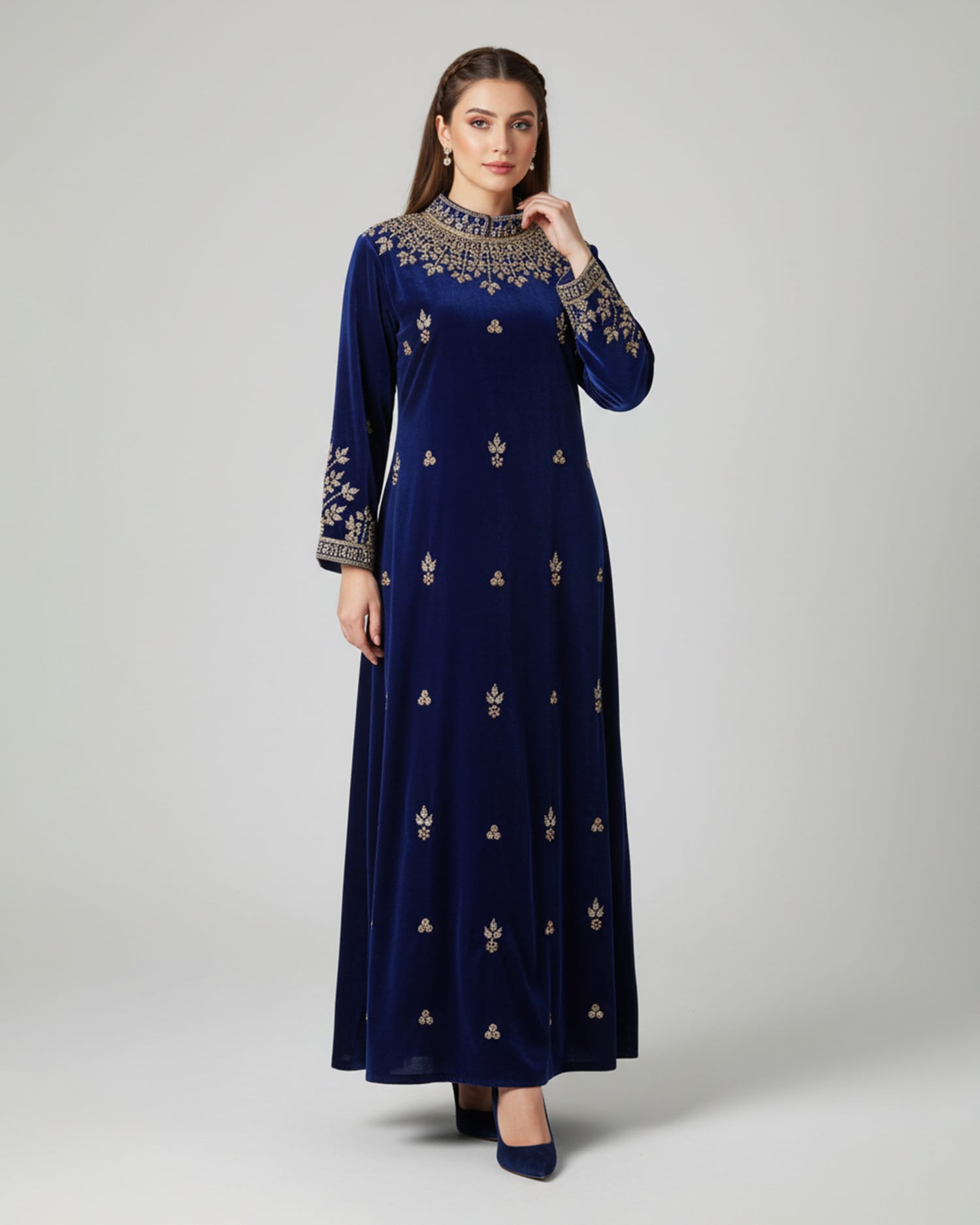 Arebic Embroidered Velvet Gown – Luxury Afghan Formal Dress for Women