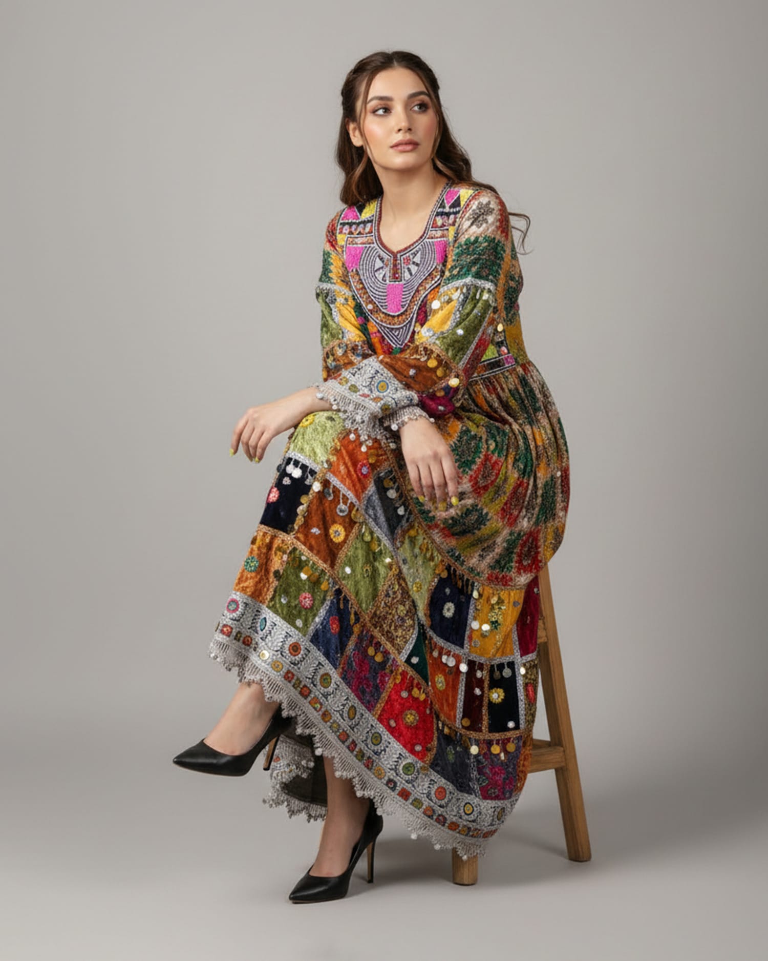 Gand Afghan Dress Multicolor Handmade Banaras & Velvet Traditional