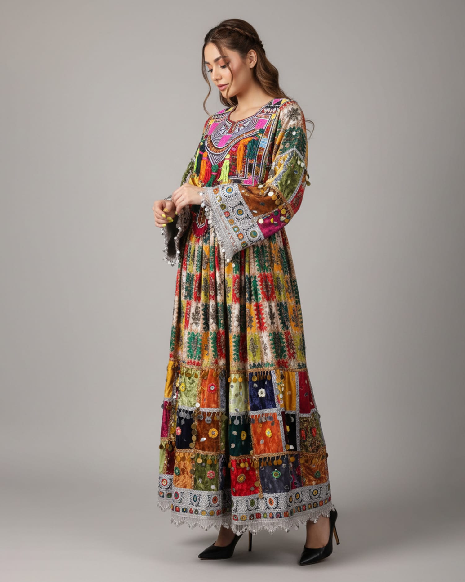 Gand Afghan Dress Multicolor Handmade Banaras & Velvet Traditional