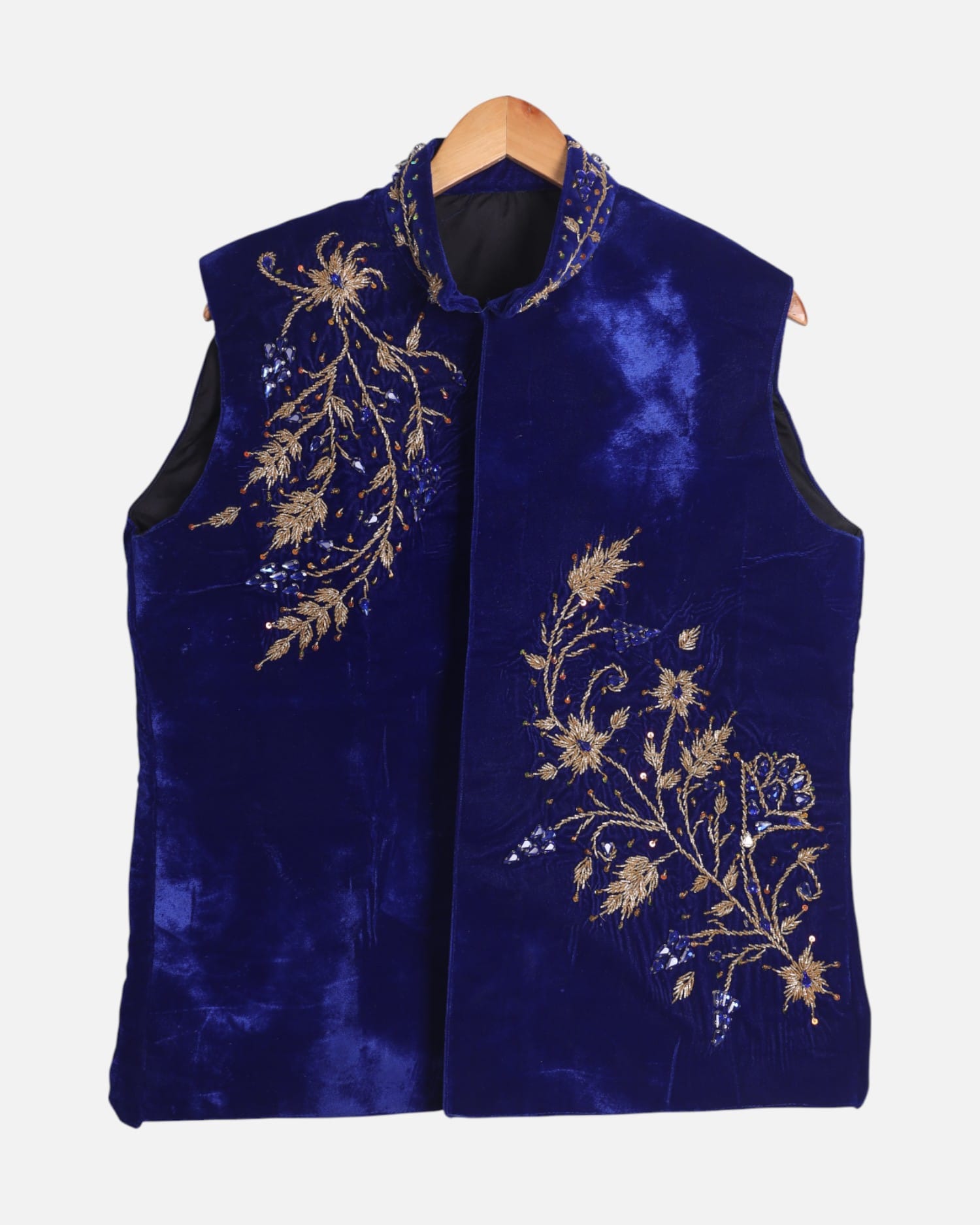 Waistcoat Velvet Men’s Afghan – Handmade Blue Embroidered Traditional Vest