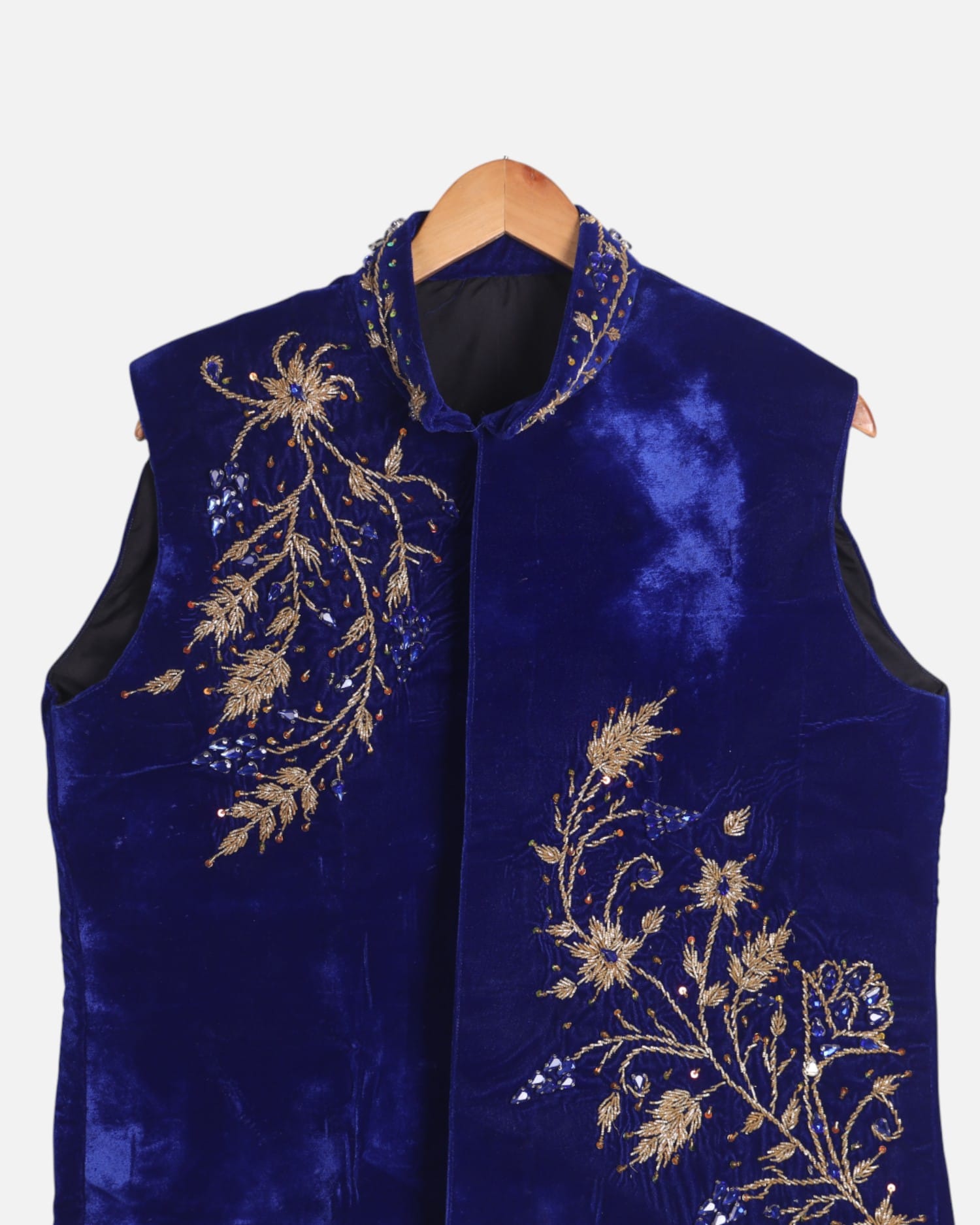 Waistcoat Velvet Men’s Afghan – Handmade Blue Embroidered Traditional Vest