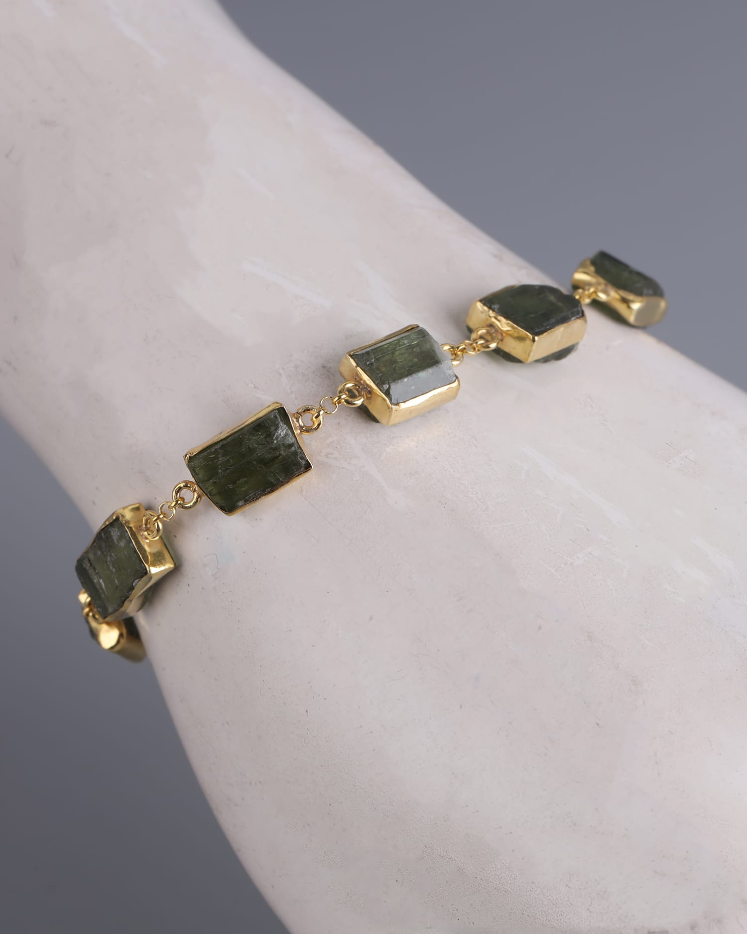 Handcrafted Peridot and Gold Washed Silver Bracelet