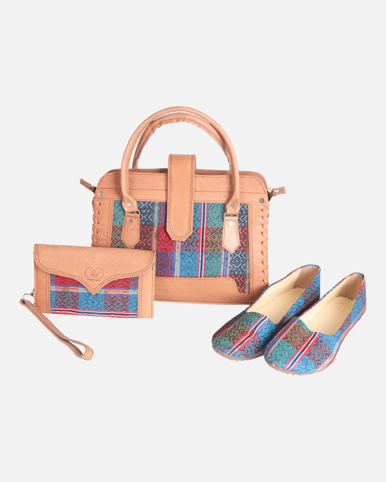Leather & Handwoven Set – Natural Goat Leather Bag, Shoes & Wallet Set