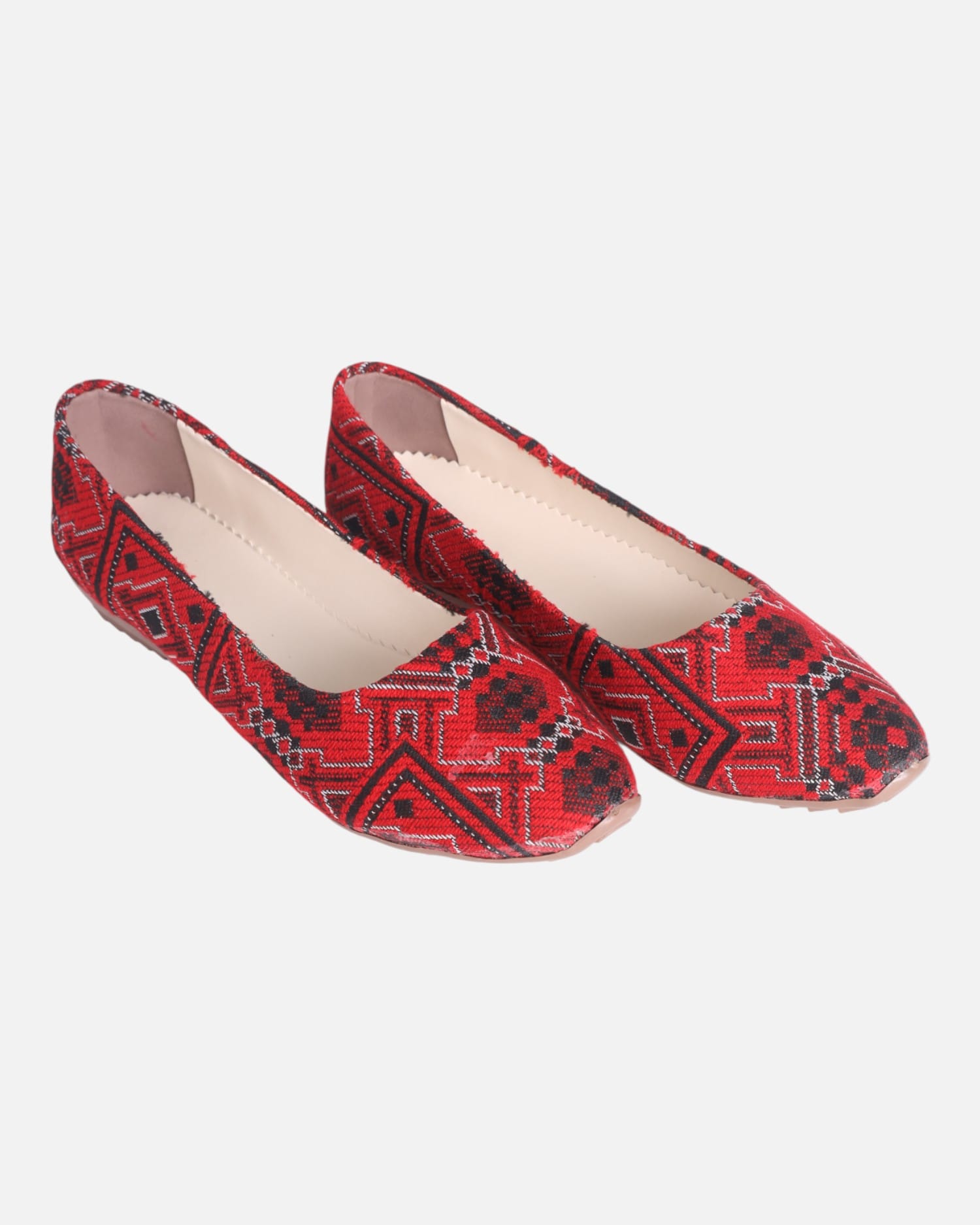 Bag & Shoes Set – Handwoven Red Fabric, Natural Goat Leather