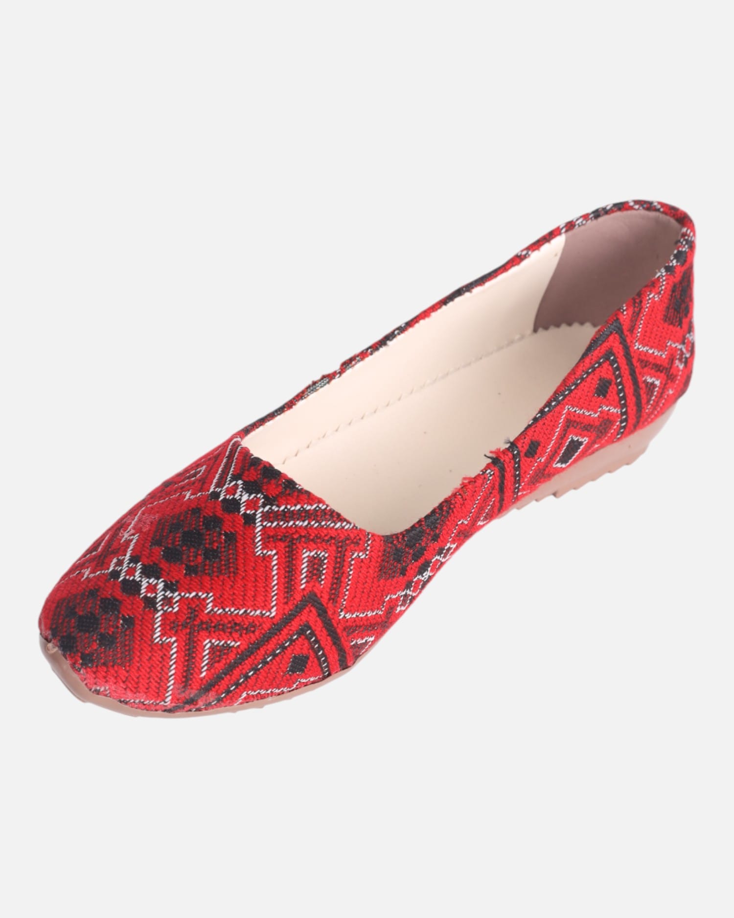 Bag & Shoes Set – Handwoven Red Fabric, Natural Goat Leather