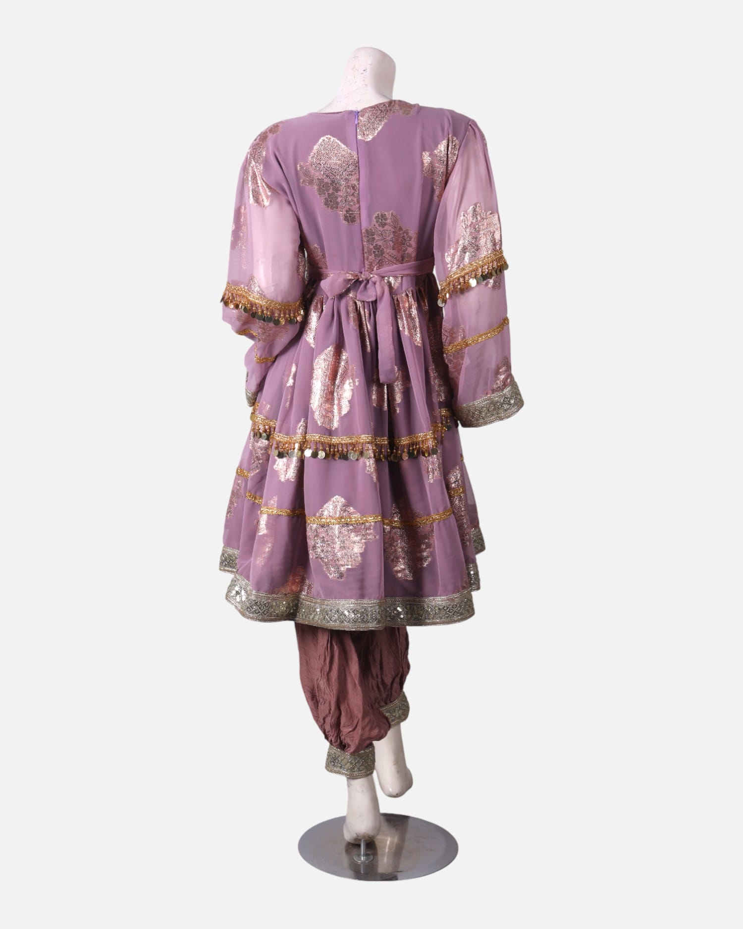Dusty Rose Afghan Party Dress with Gold Coin Embellishments – Handmade Traditional Outfit